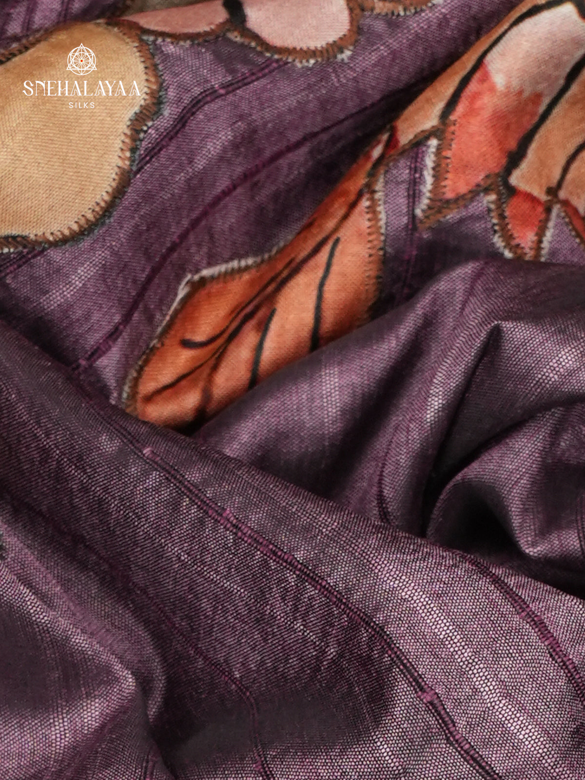 Plum Tussar Embroidery Saree