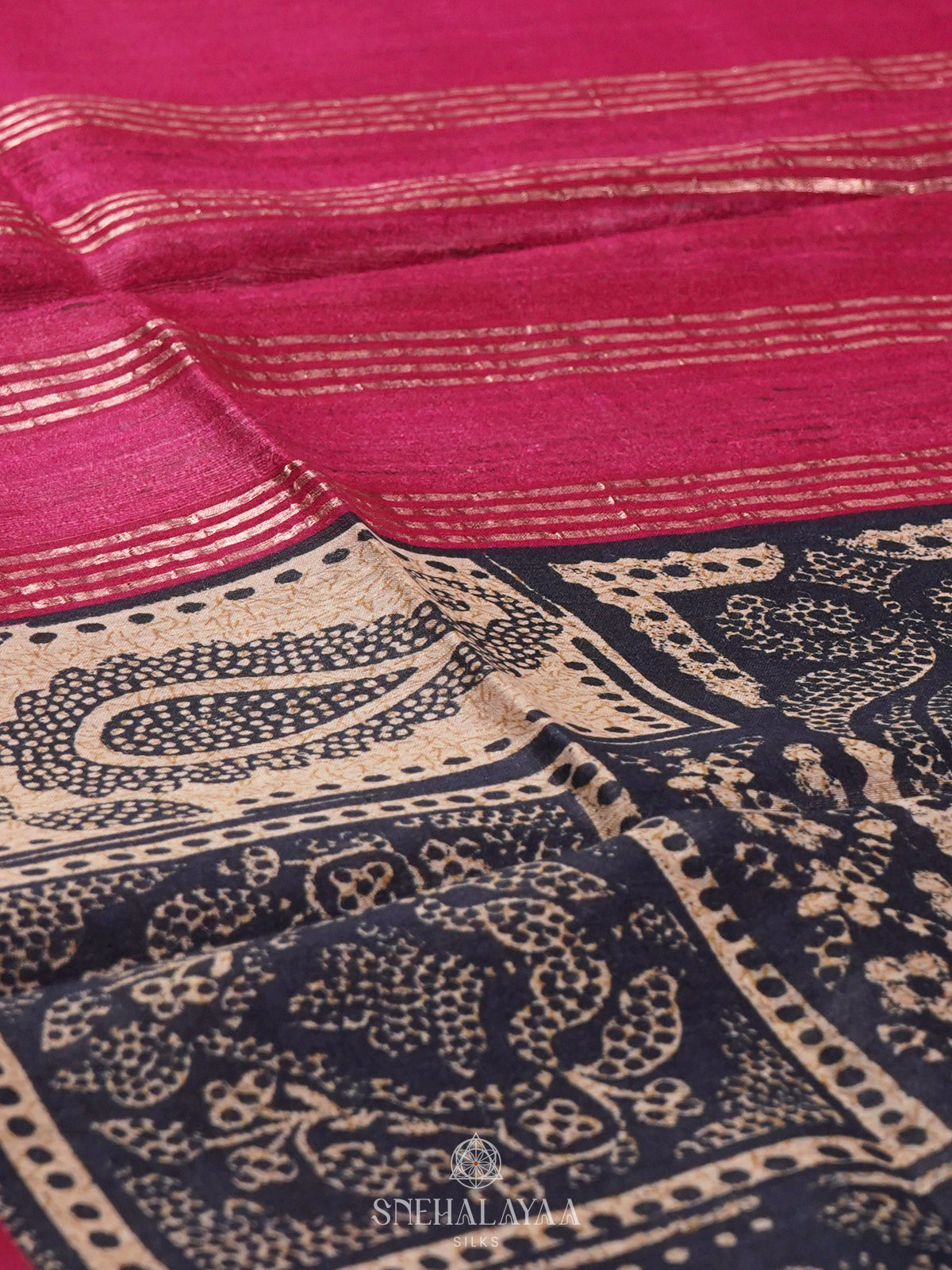 Navy Blue Munga Tussar Saree