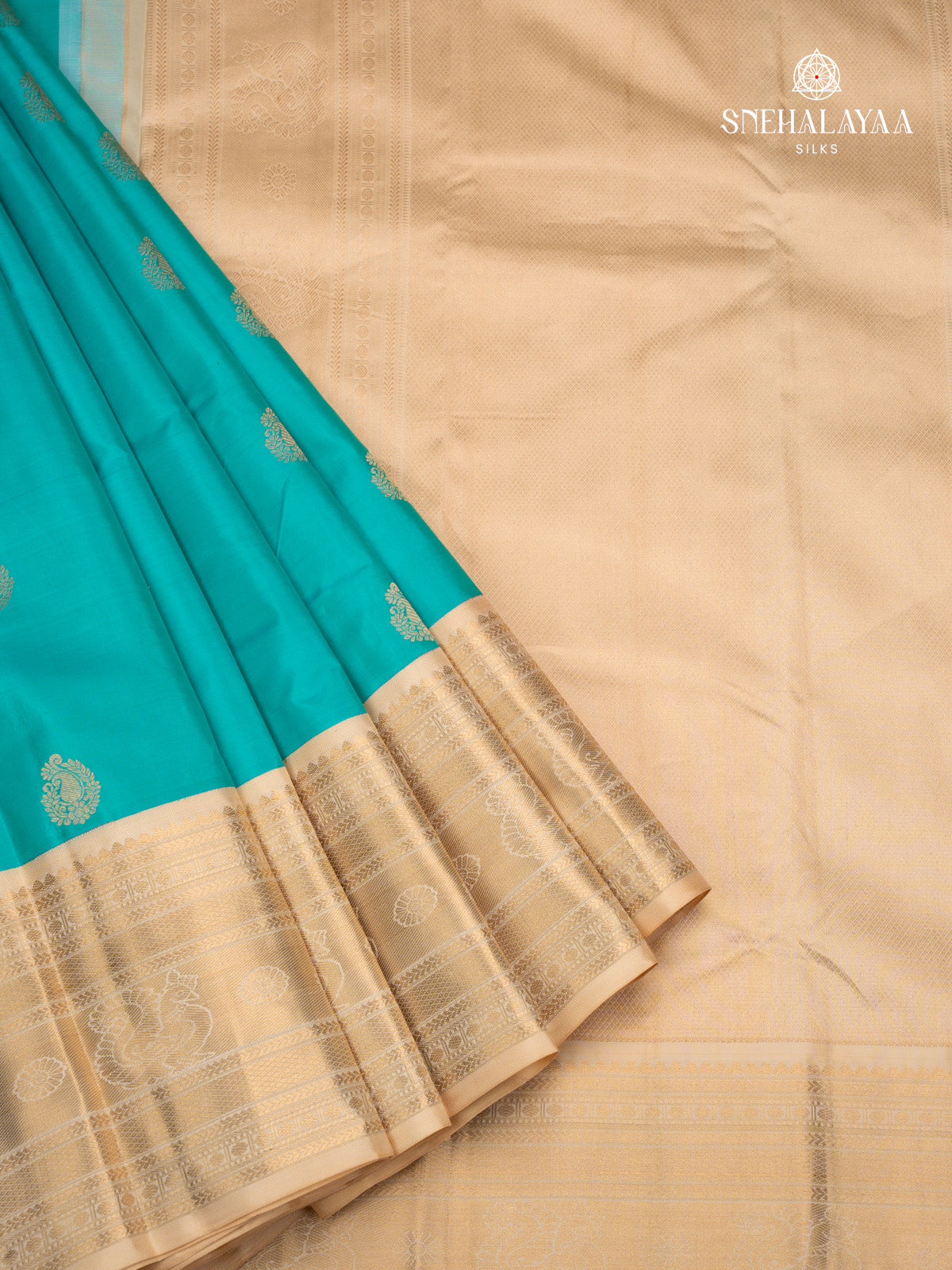 Cyan Blue Kanjivaram Silk Saree