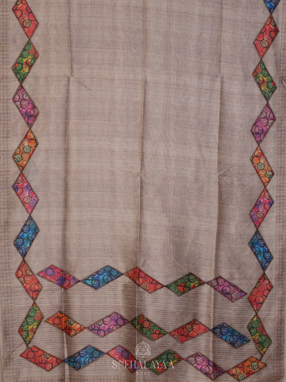 Beige Tussar Embroidery Saree