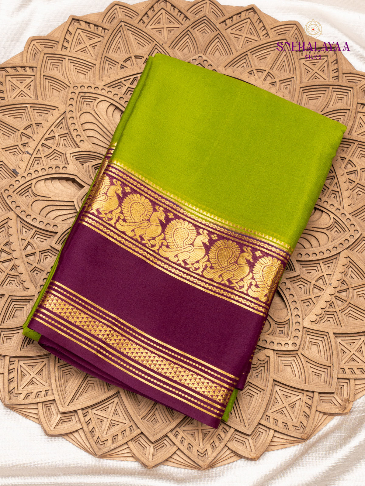 Parrot Green Mysore Silk Saree
