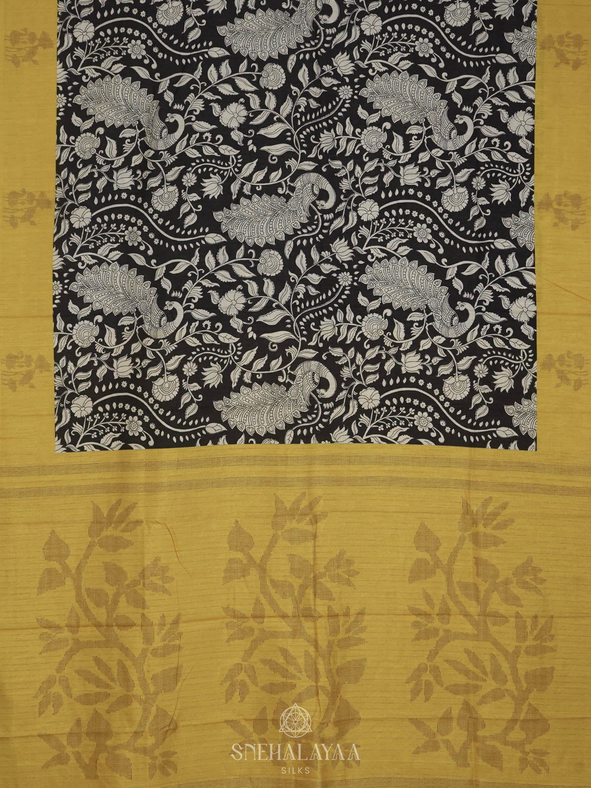 Black Tussar Saree with Yellow Border