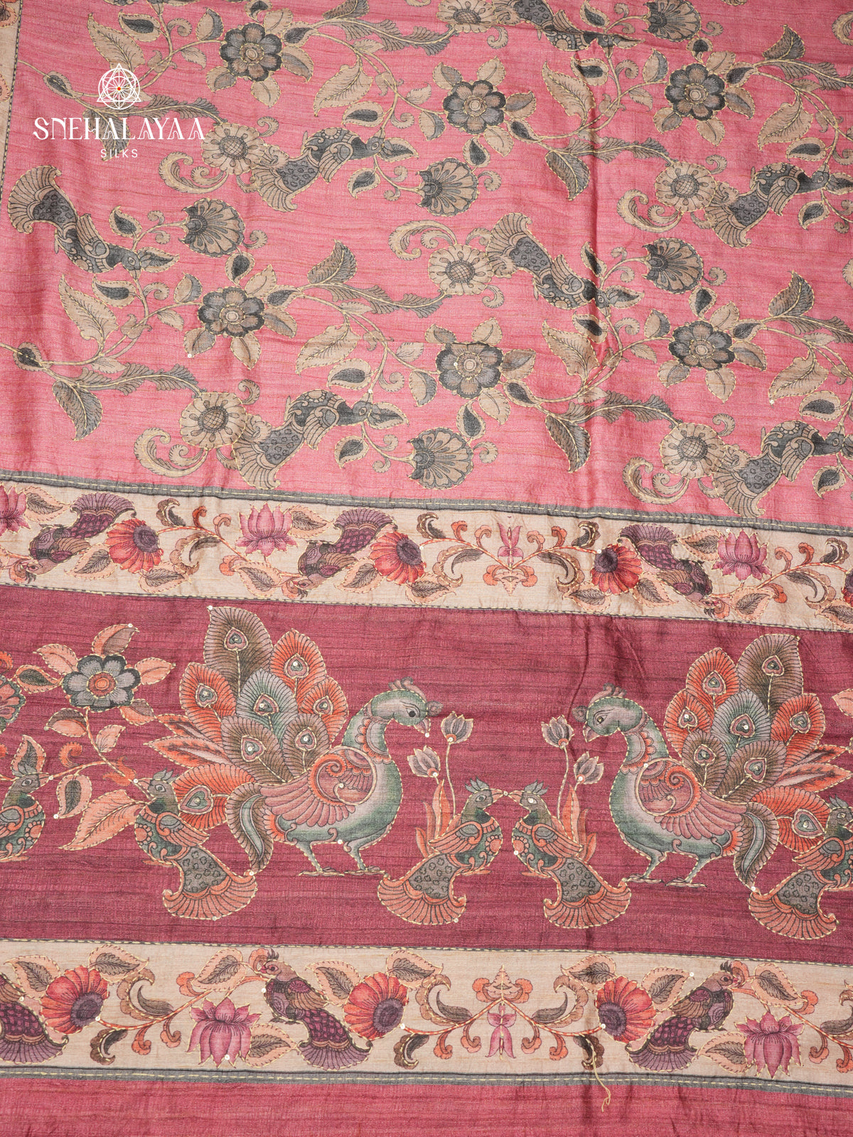 Pale Pink Tussar Embroidery Saree