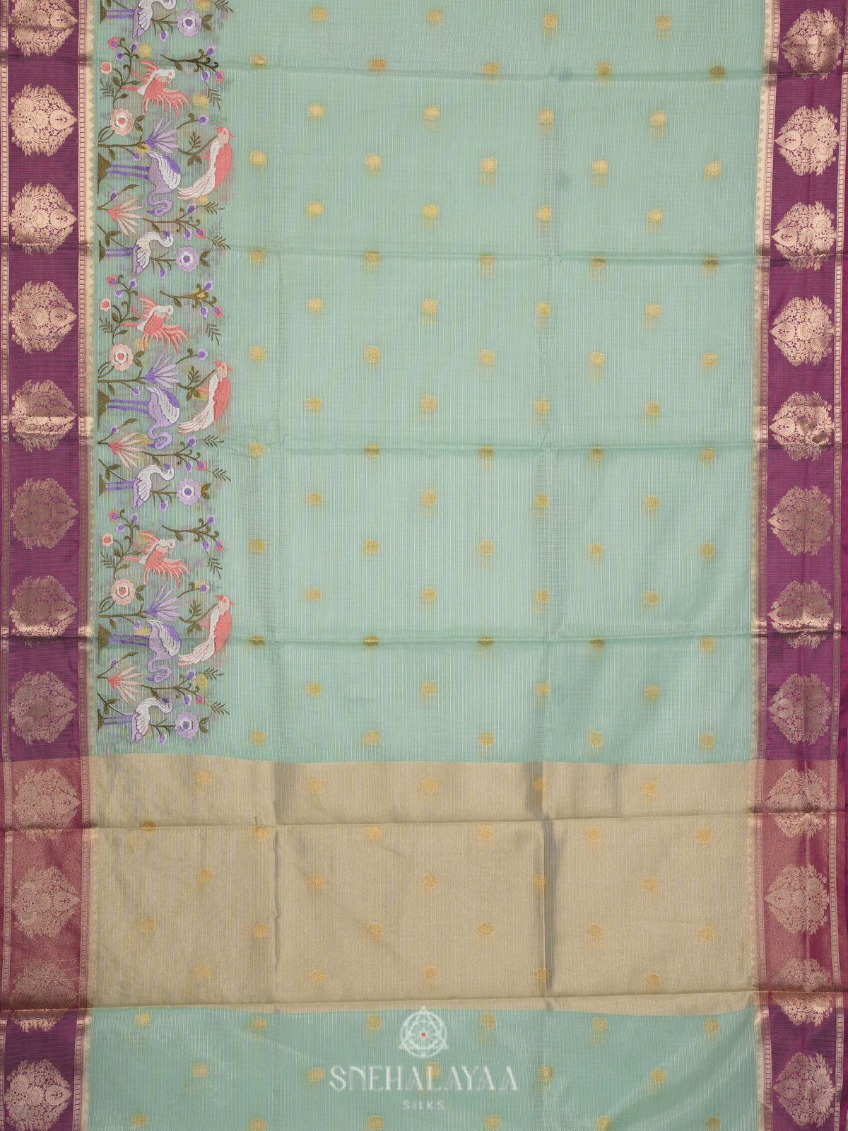 Pale Green Kota Embroidery Saree