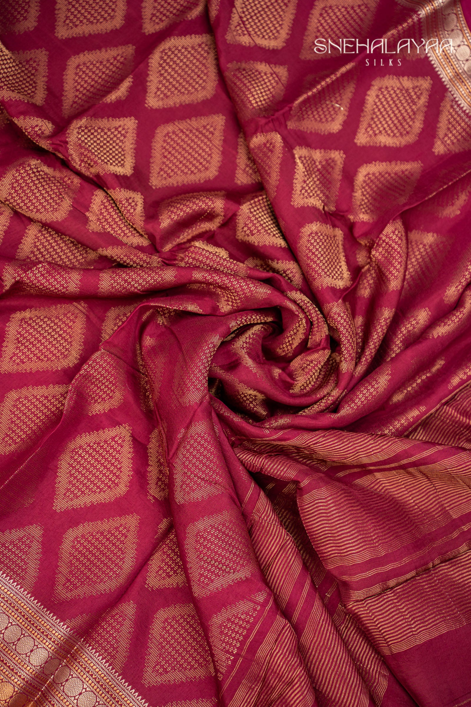 Maroon Chinon Silk Saree