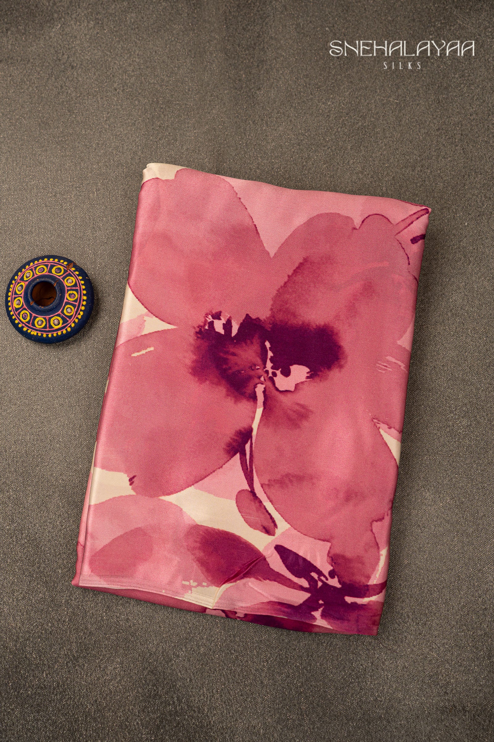 Pink Satin Crepe Saree