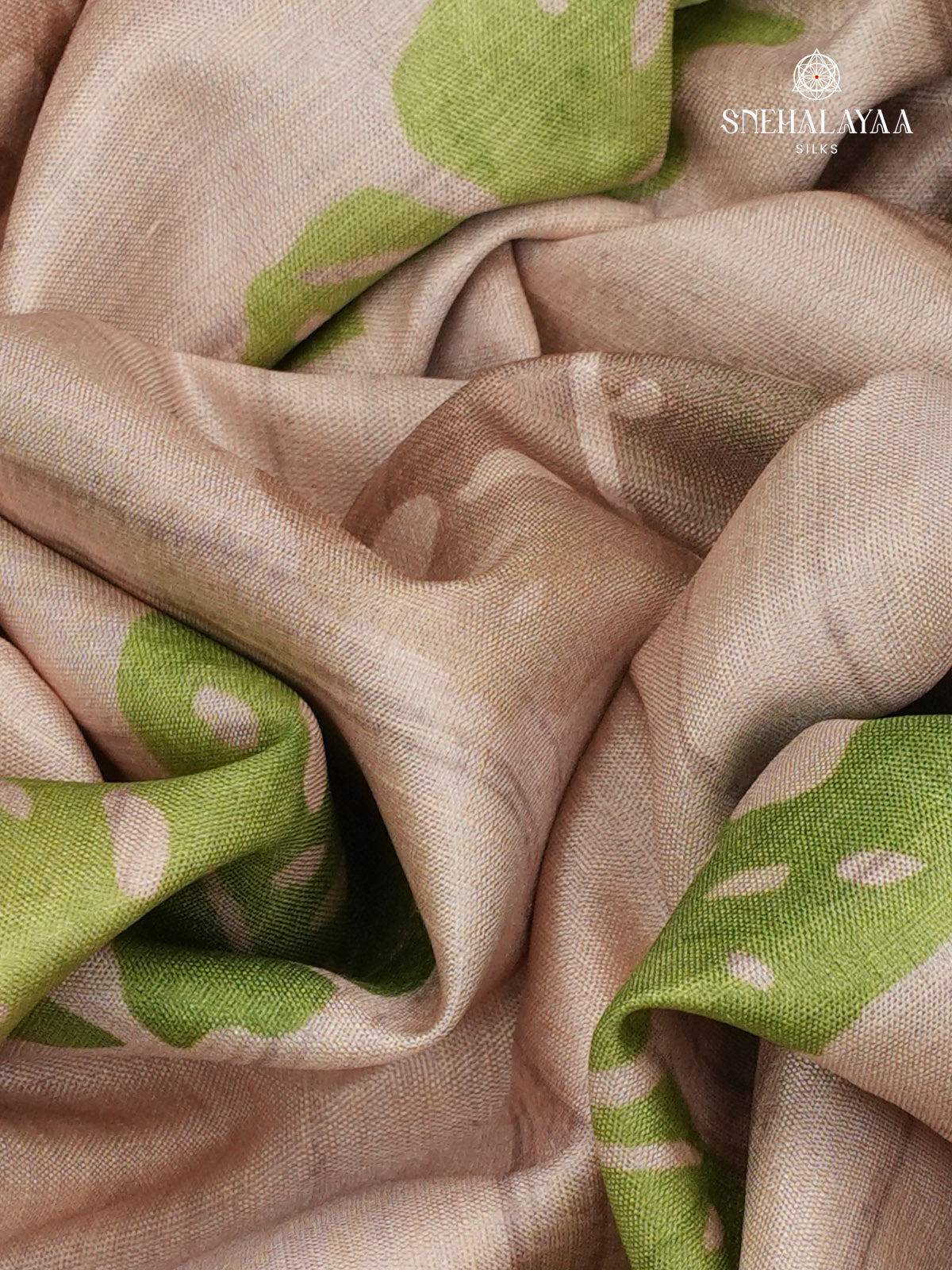 Beige Floral Printed Tussar Saree