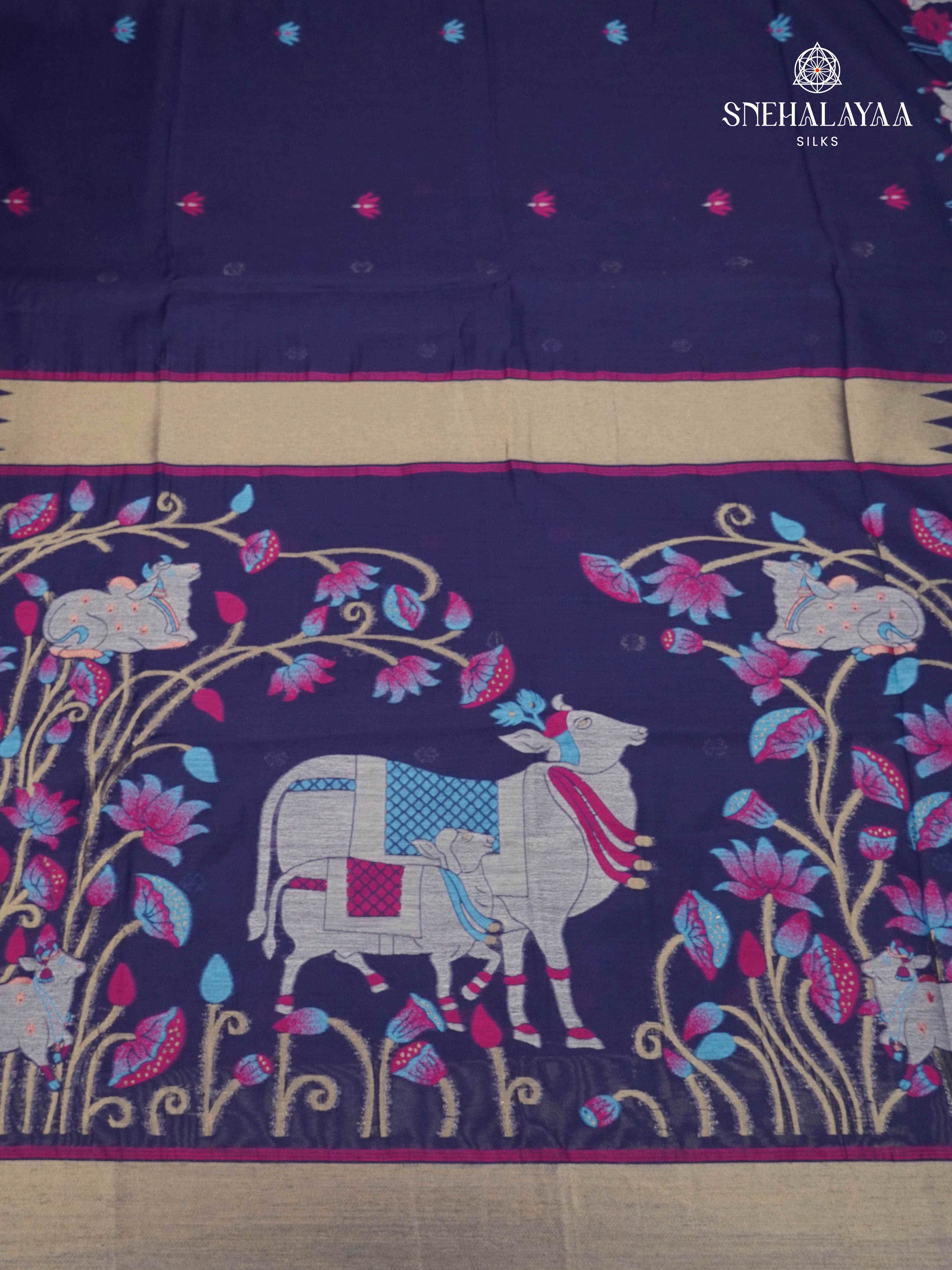 Navy Blue Munga Cotton Saree