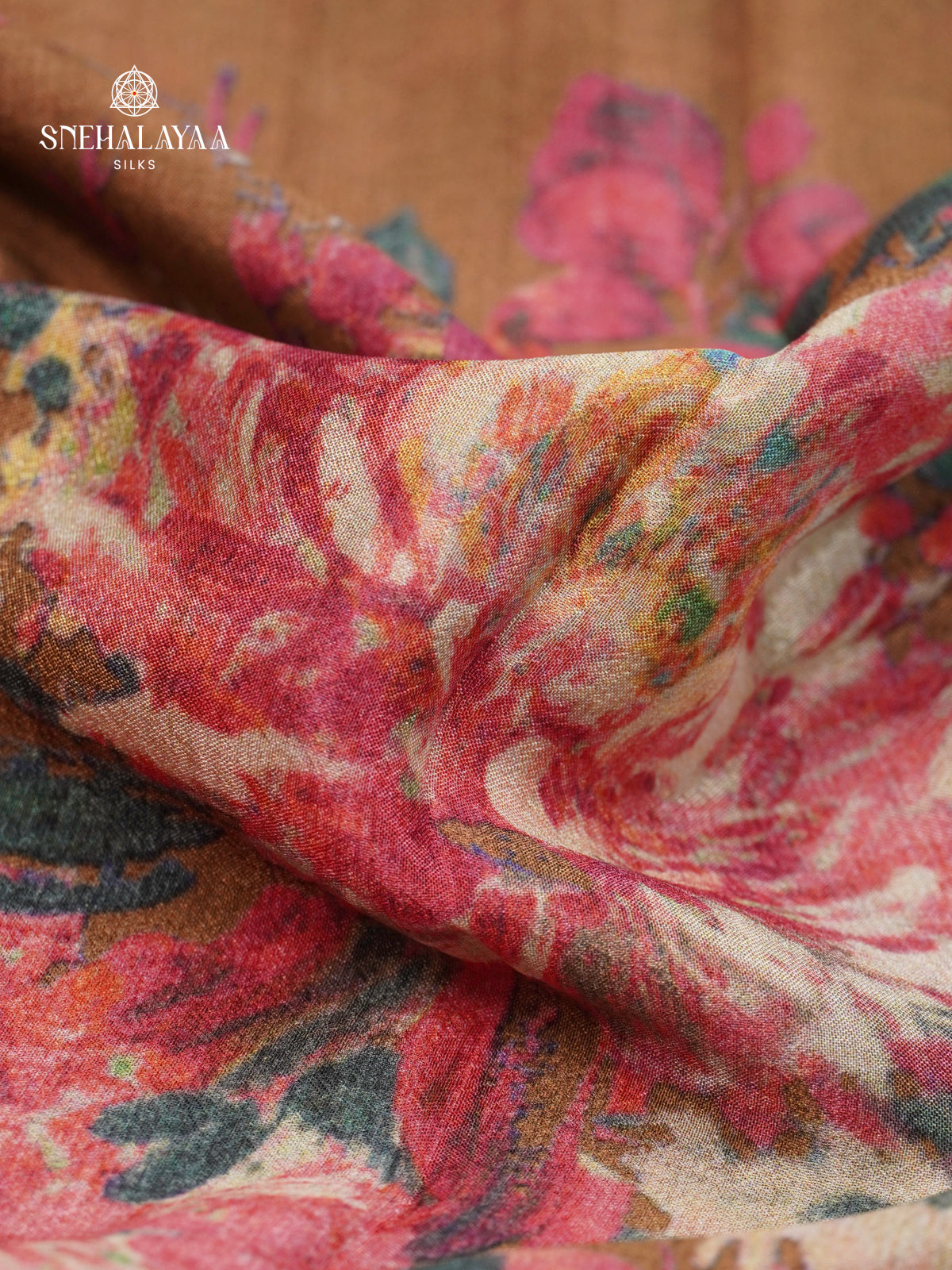 Brown Printed Creap Saree