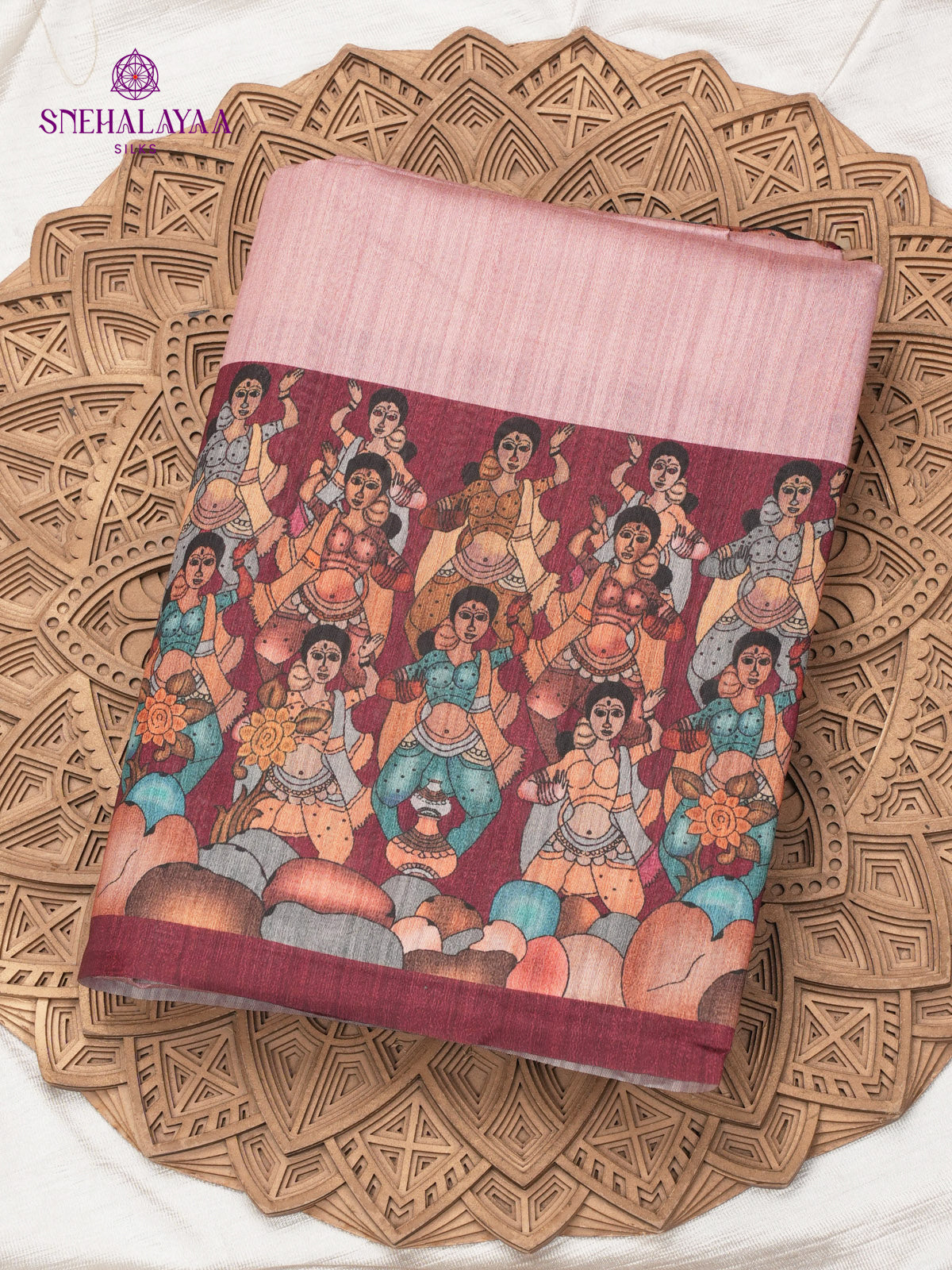 Pastel Pink Kalamkari Tussar Saree