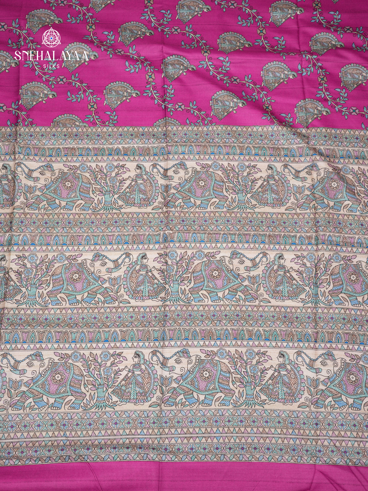 Pink Madhubani Printed Saree