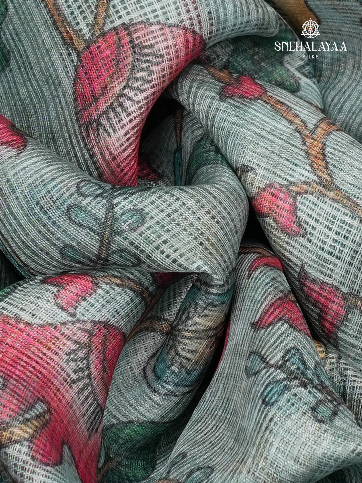 Pale Ble Printed Kota Saree