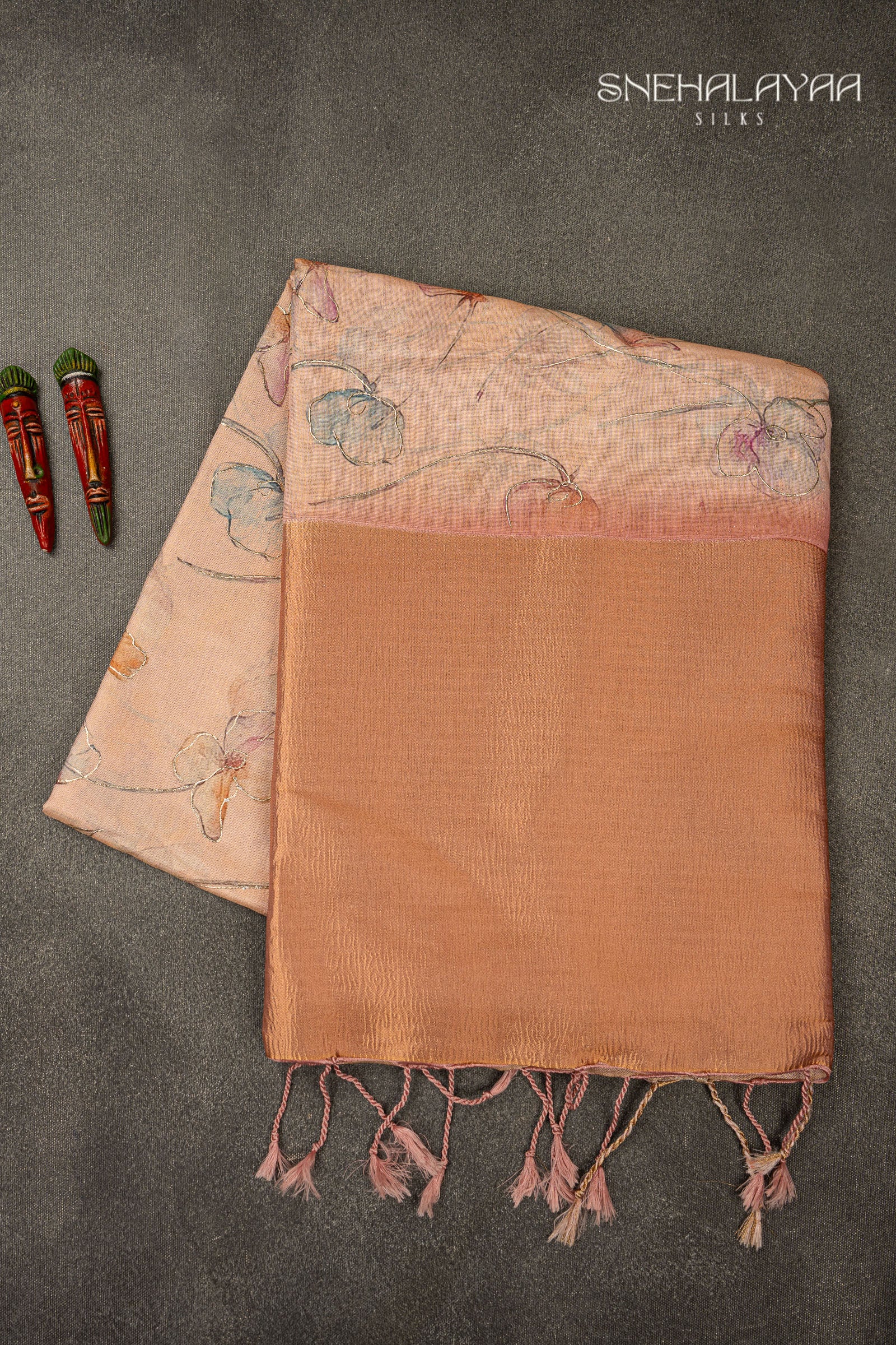 Peach Pink Tissue Crush Saree