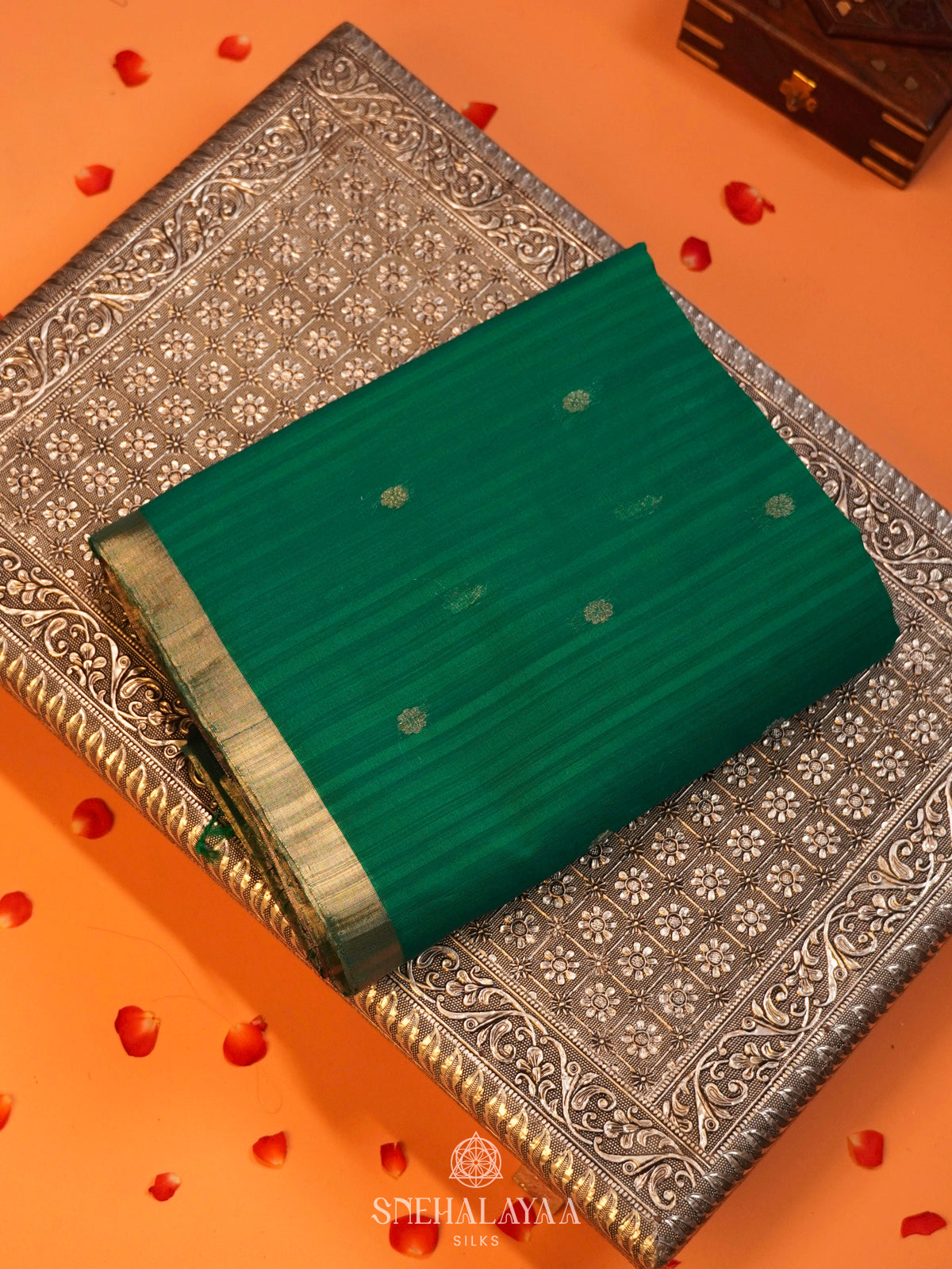 Emerald Green Kora Silk Cotton Saree