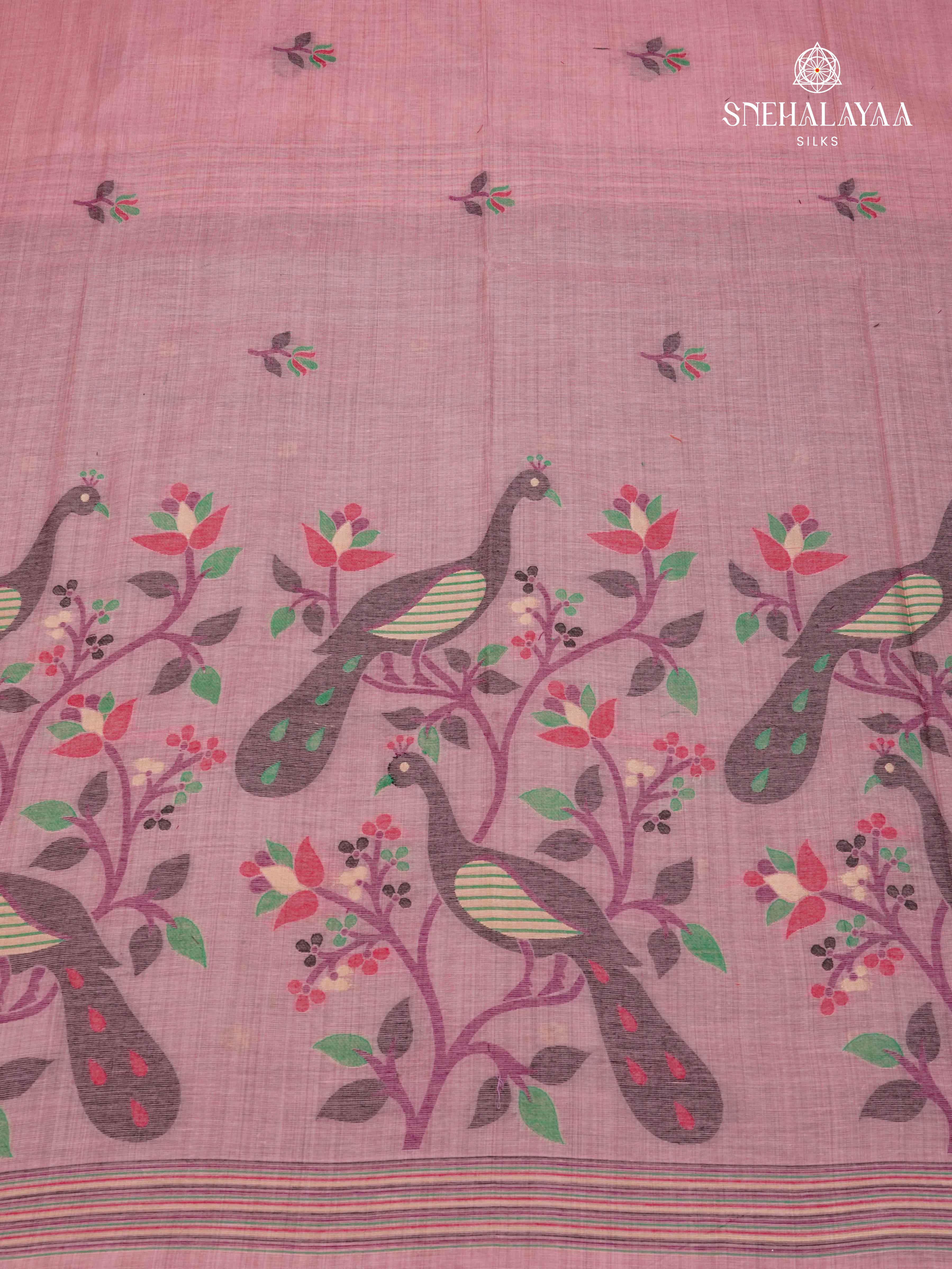 Pastel Pink Munga Cotton Saree