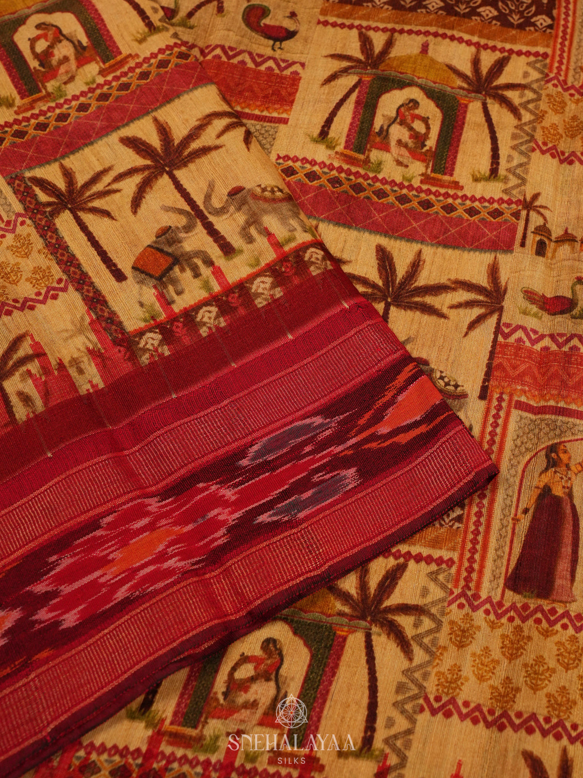 Sandal Munga Tussar with Red Border