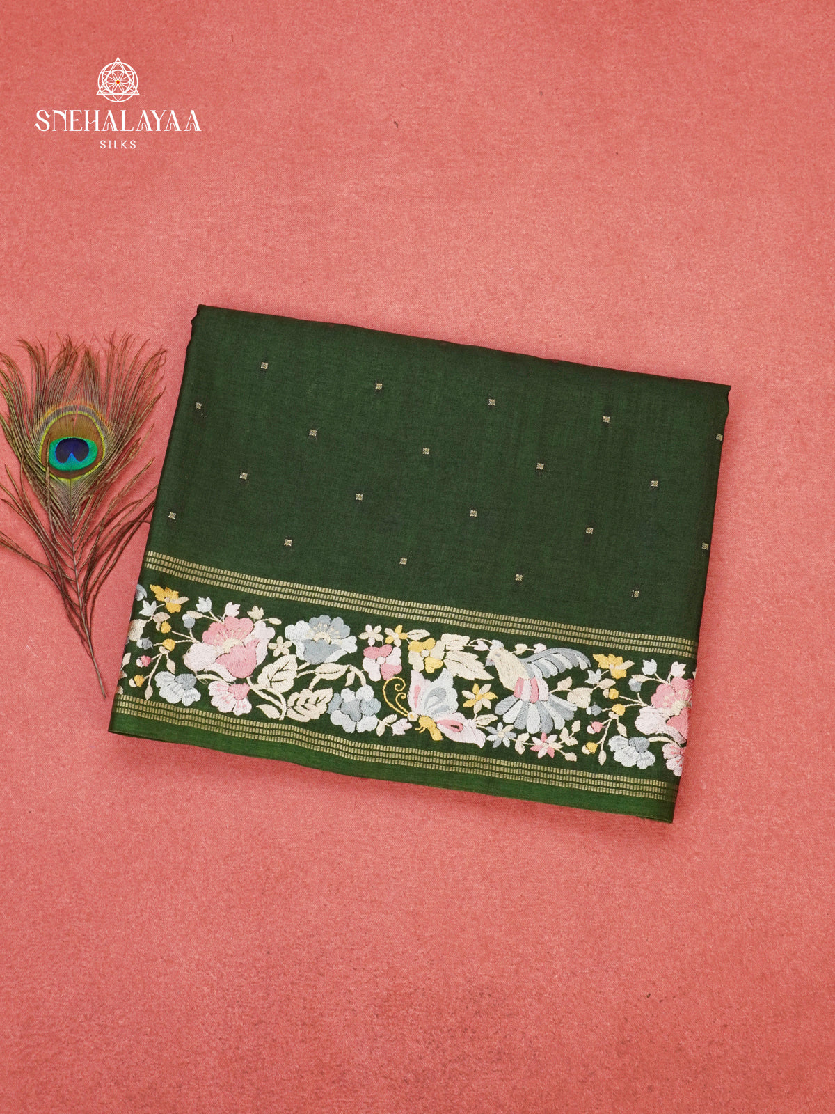 Green Munga Tussar Embroidery Saree