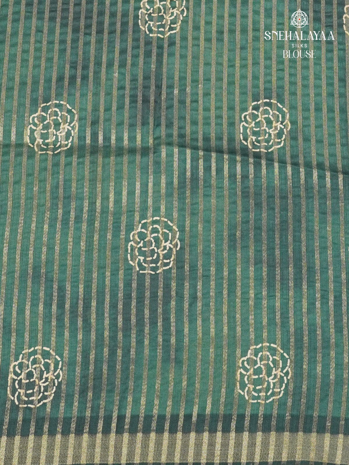 Green Floral Printed Tussar Saree