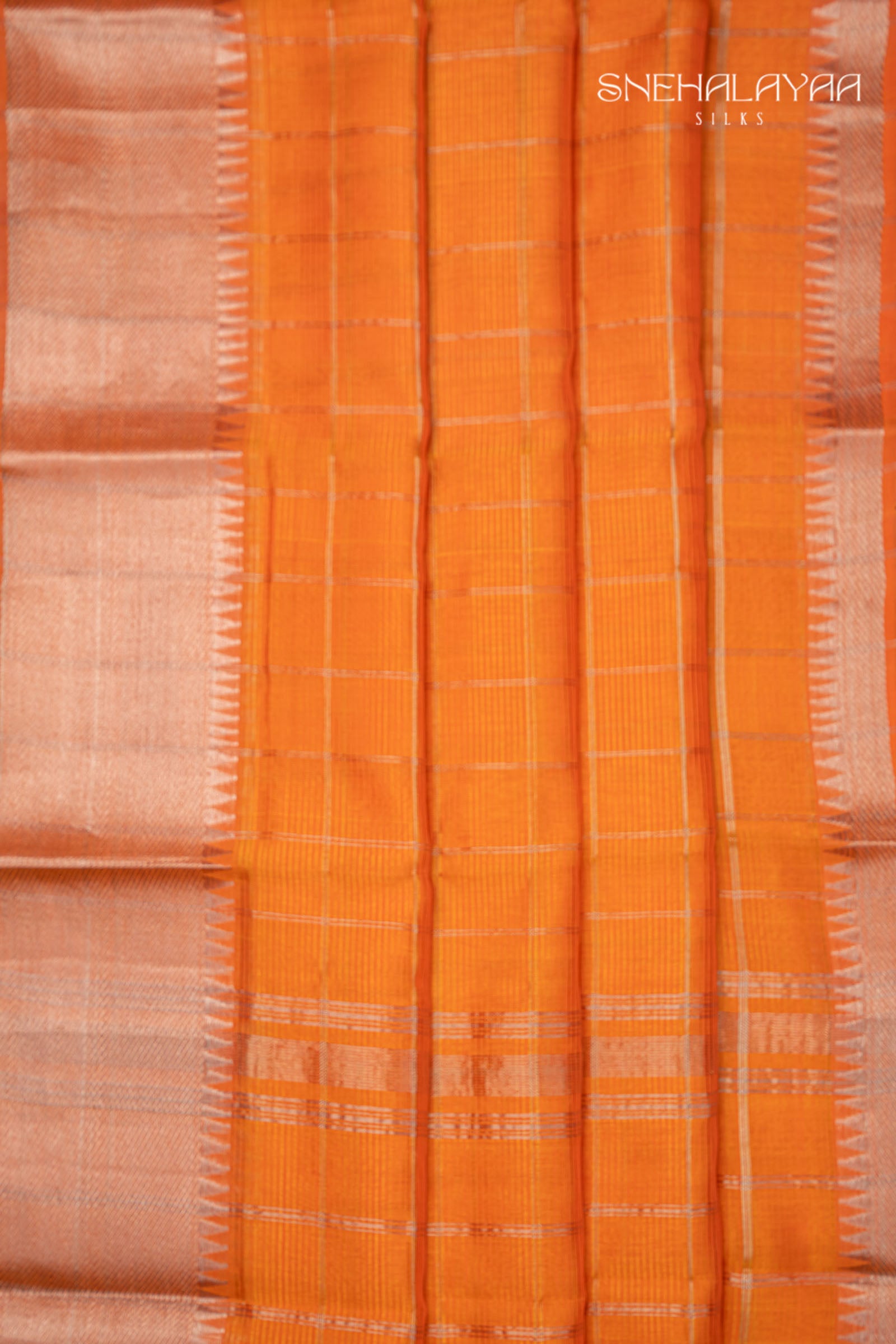 Tangerine Orange Mangalgiri Silk Saree