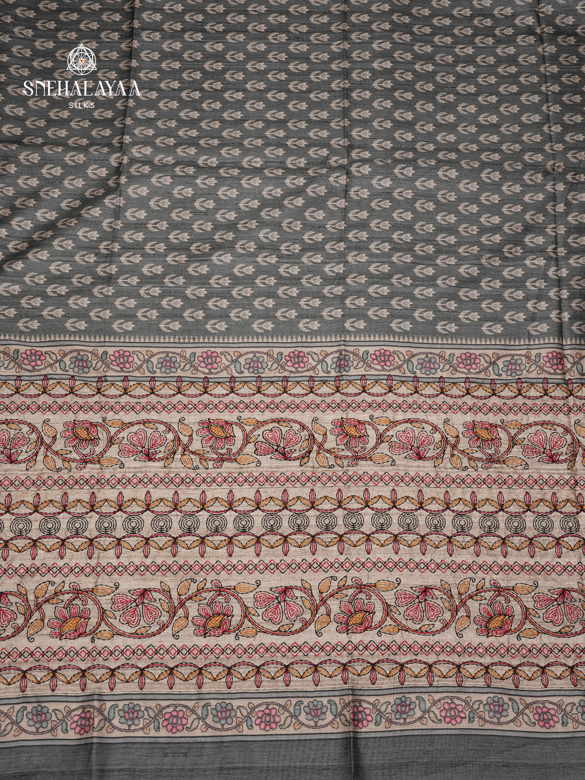 Black Tussar Embroidery Saree