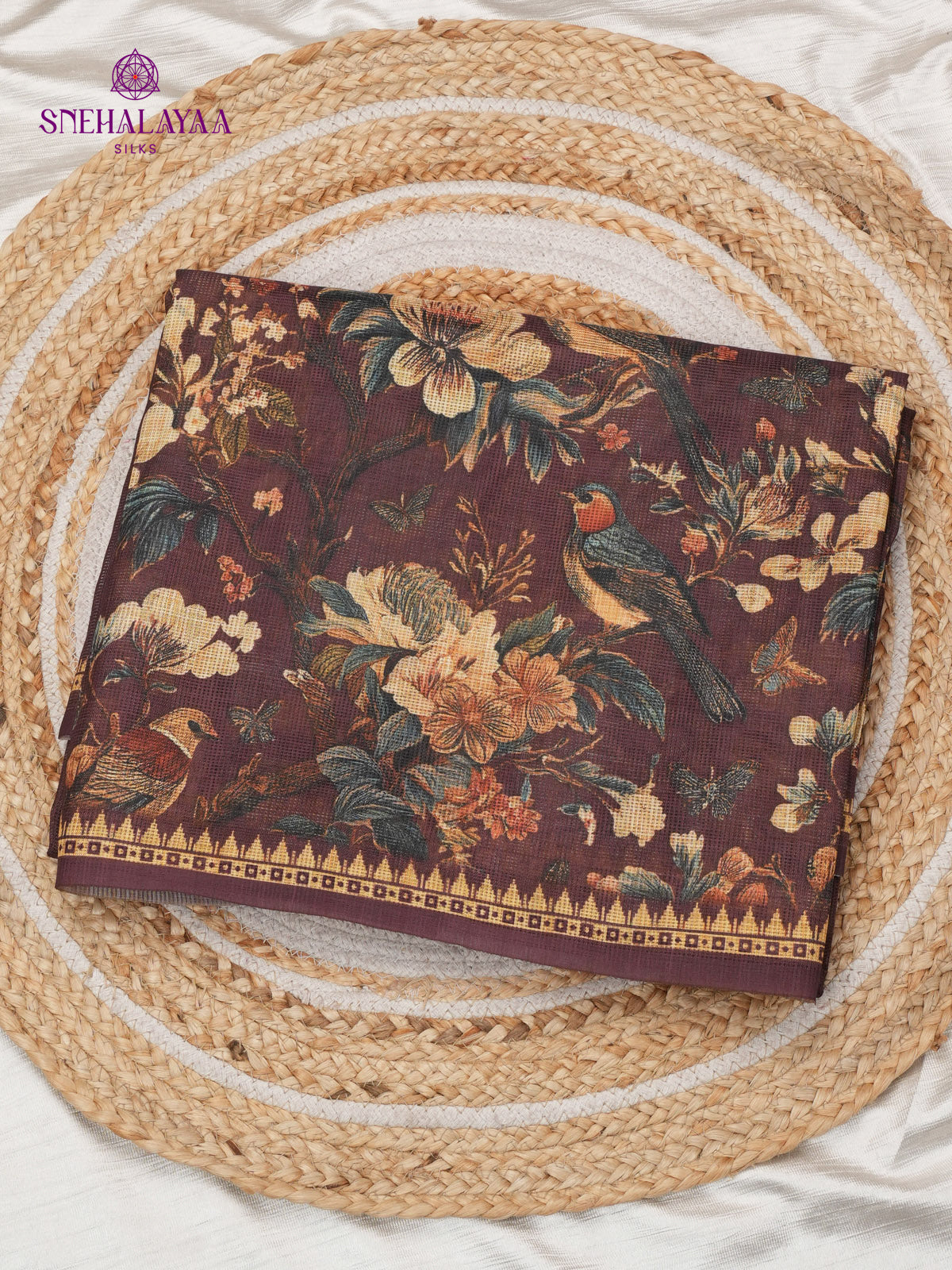 Brown Printed Kota Saree