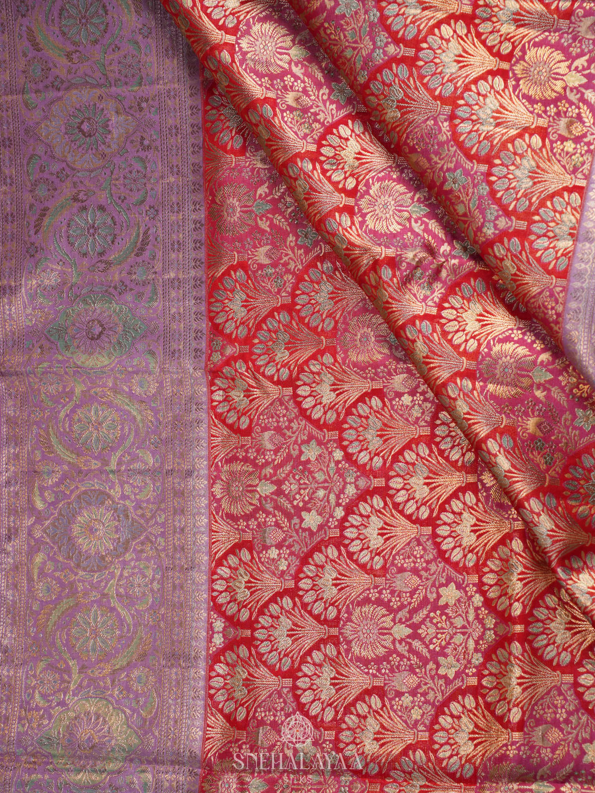 Cherry Red Kanjivaram Silk Saree