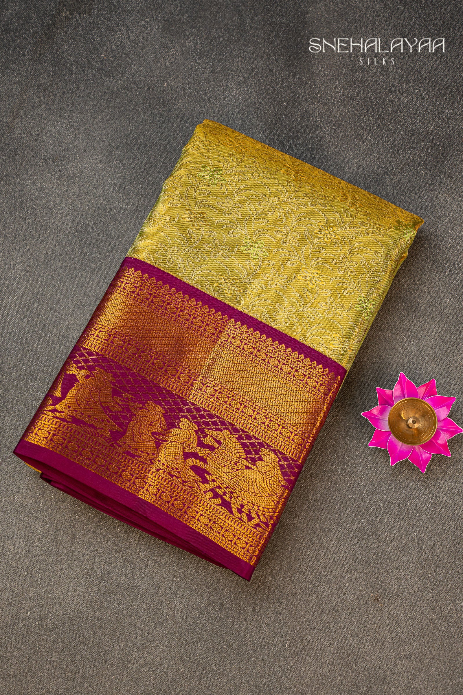 Chartreuse Green Tissue Kancheevaram Silk Saree