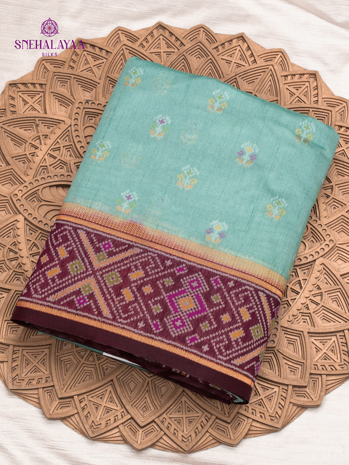 Teal Blue Ikat Silk Saree