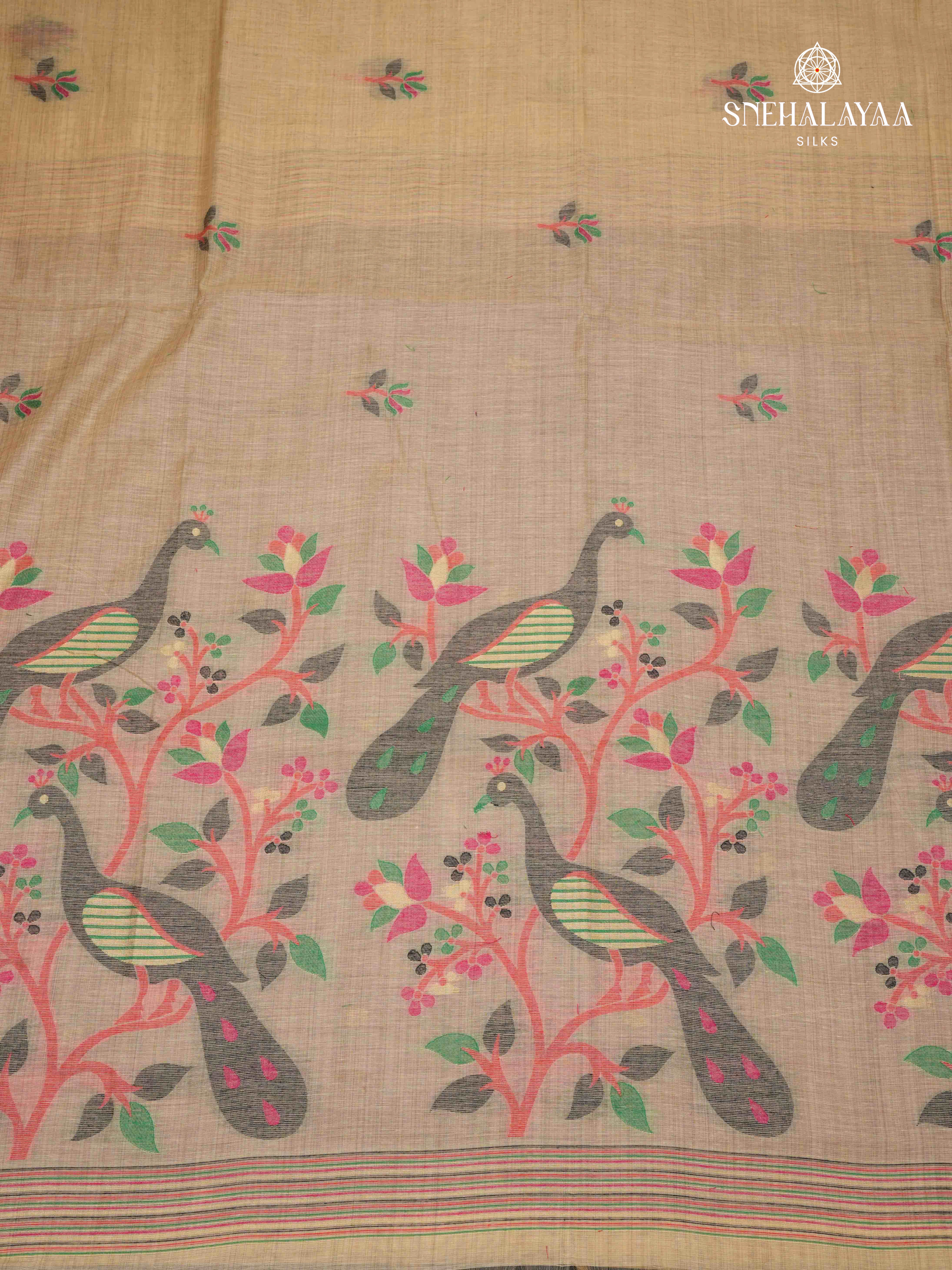 Beige Munga Cotton Saree