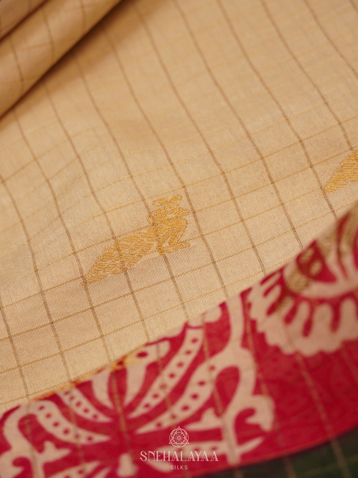 Cream Dola Silk Saree