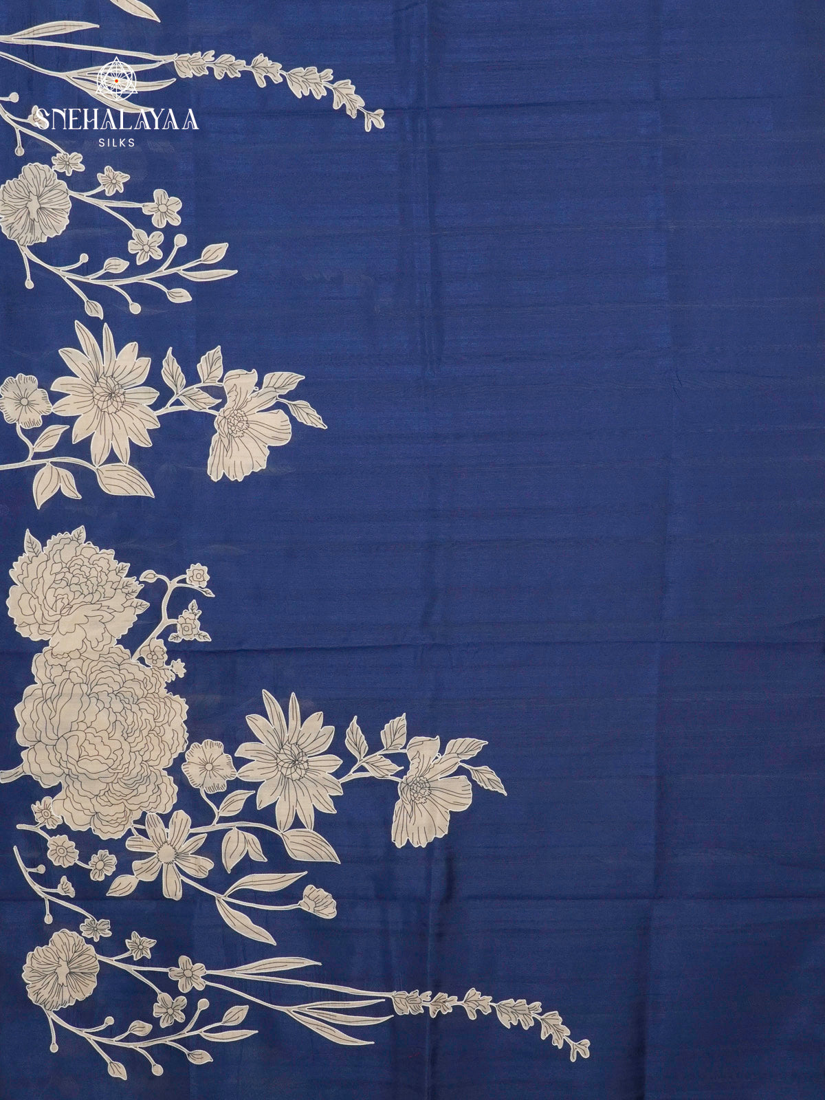 Navy Blue Raw Silk Embroidery Saree