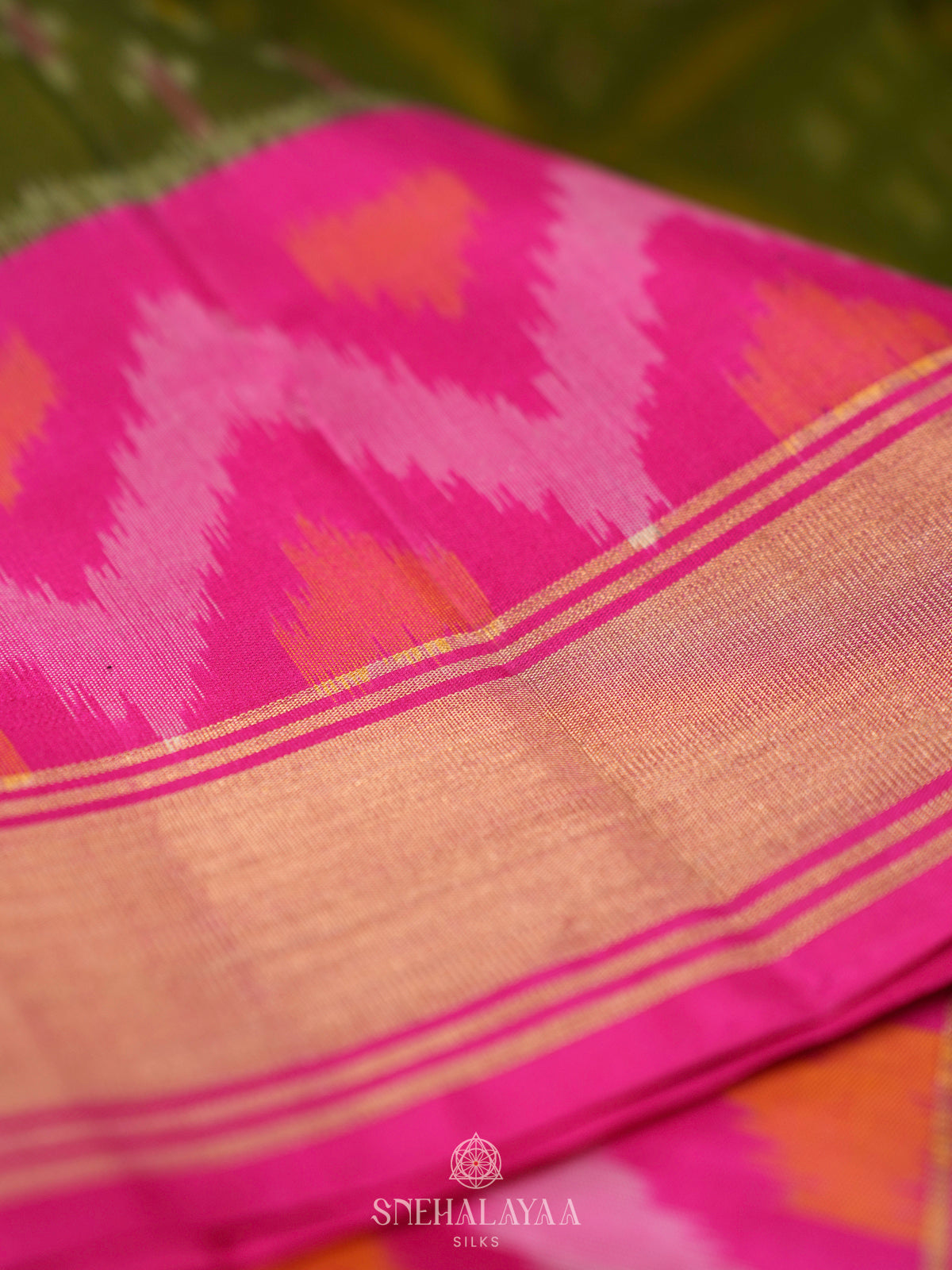 Olive Green Ikat Soft Silk Saree