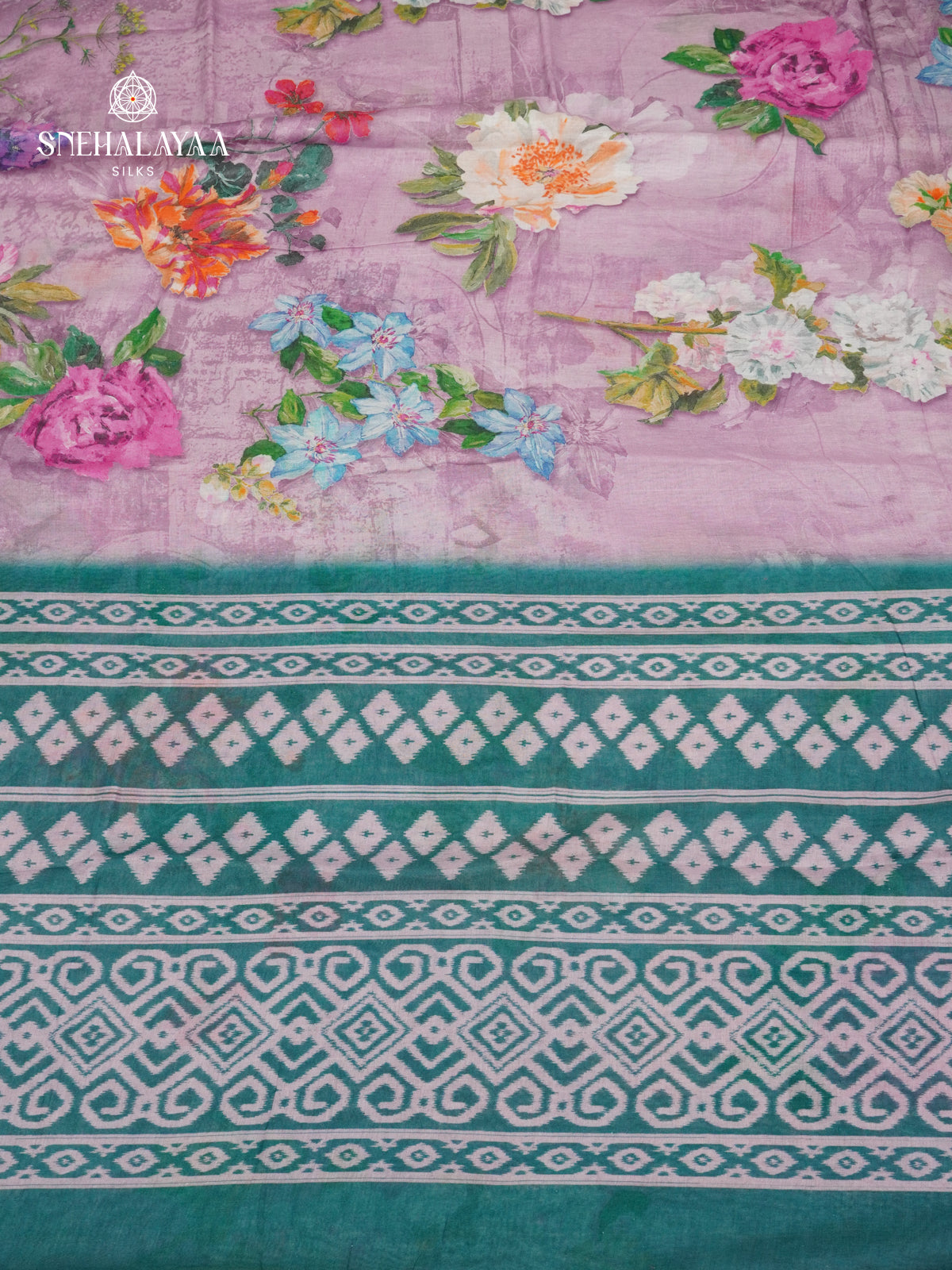 Purple Printed Linen Cotton Saree