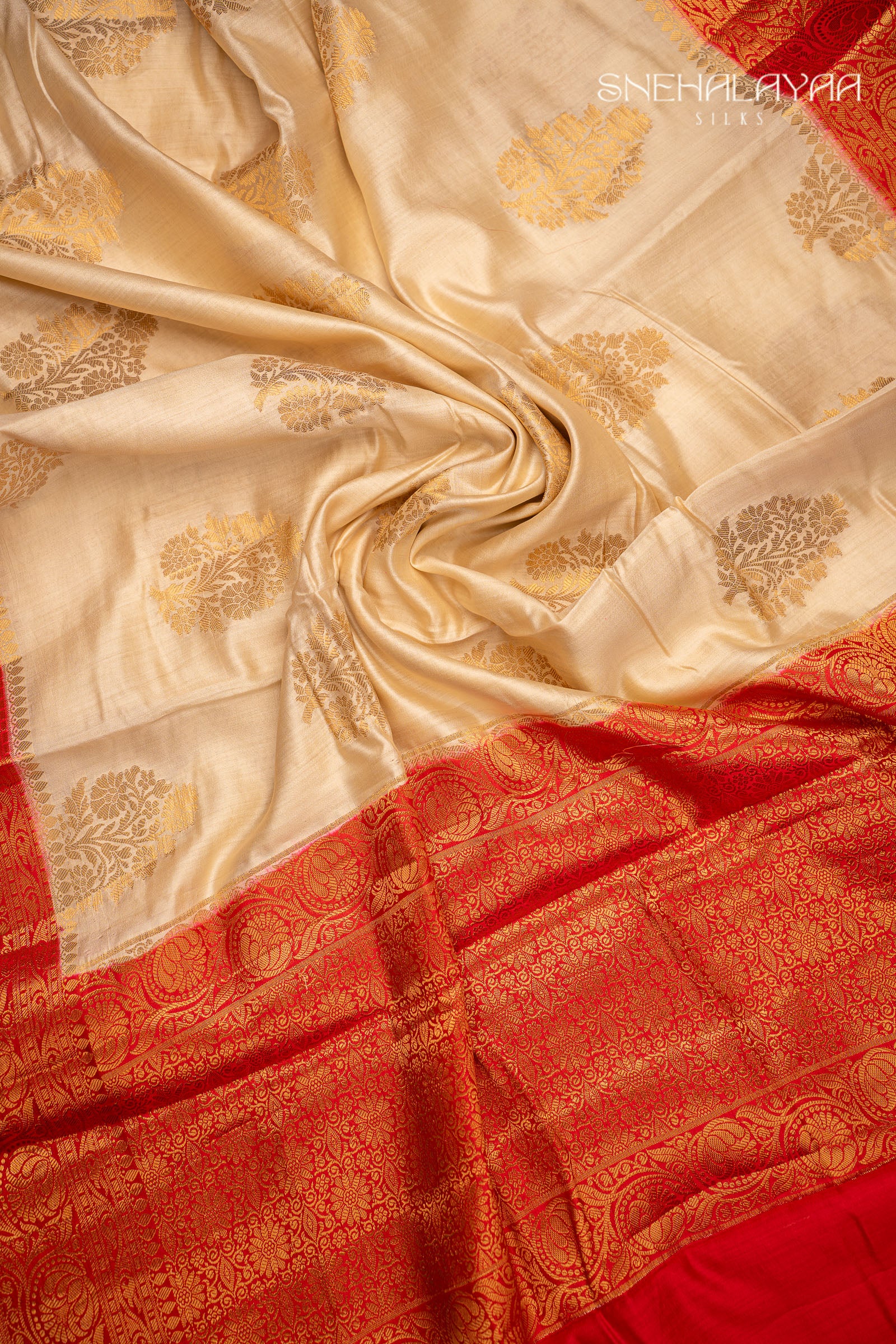 Cream Banaras Dupion Silk Saree