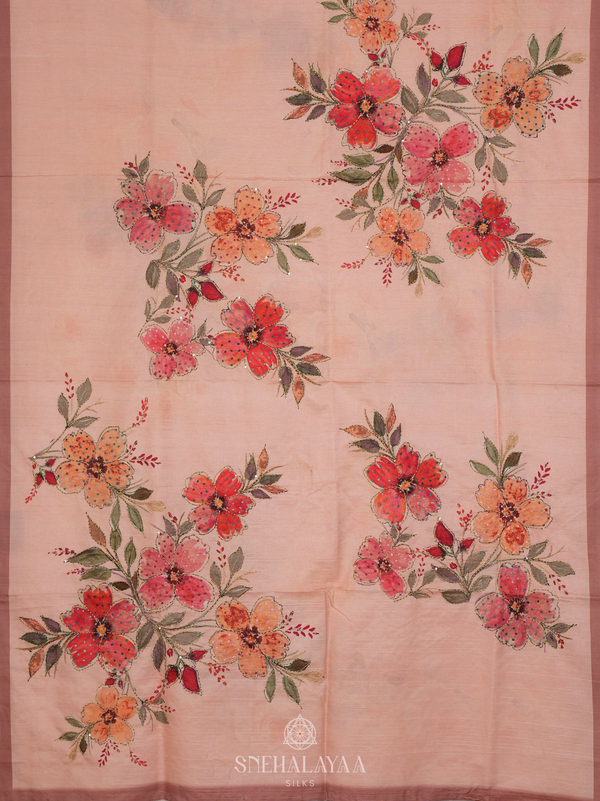 Pale Pink Tussar Embroidery Saree