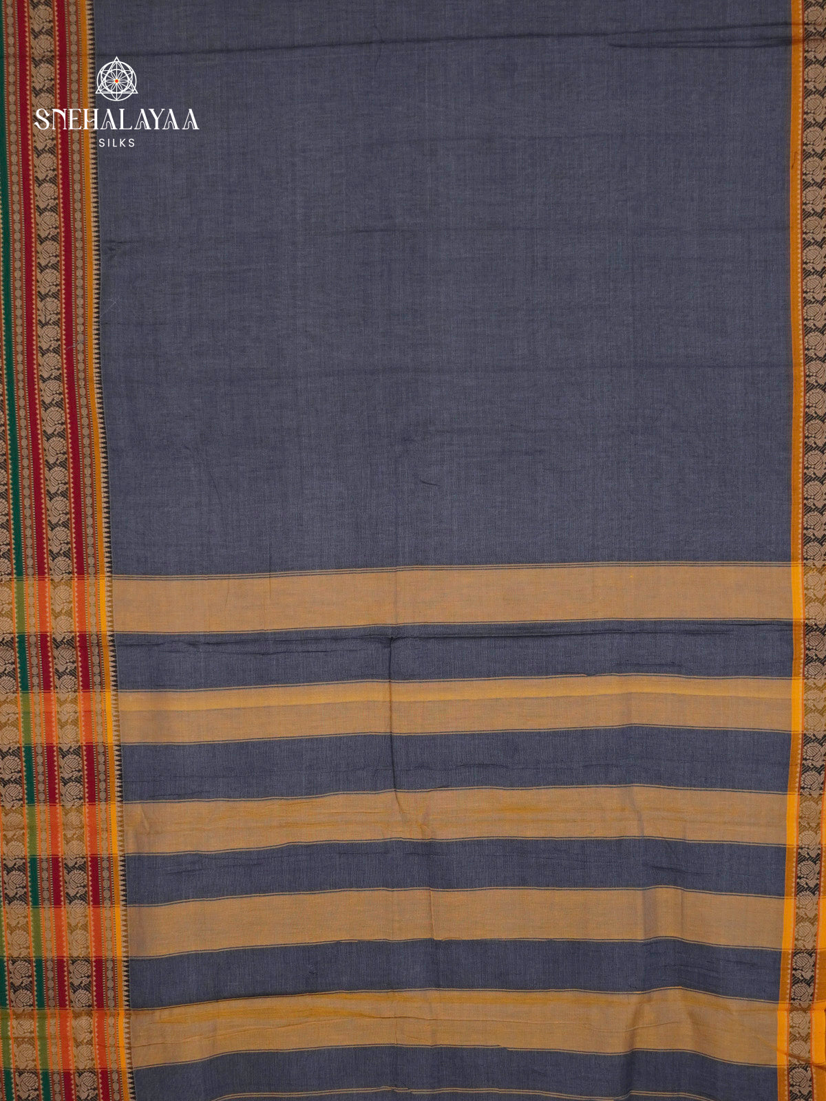 Slate Grey Narayanpet Cotton Saree without Blouse