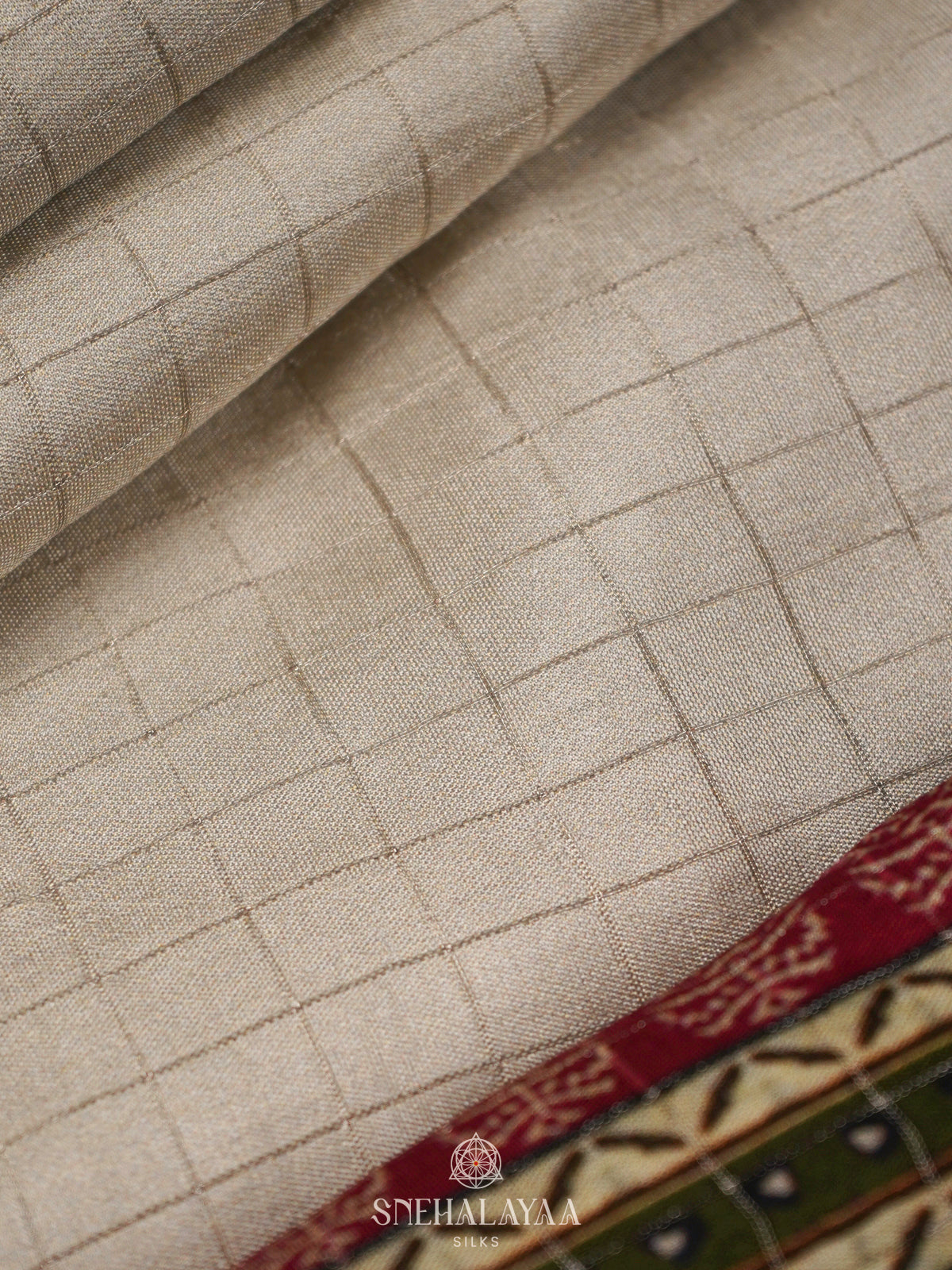 Cream Banaras Crepe Saree with Brown Border