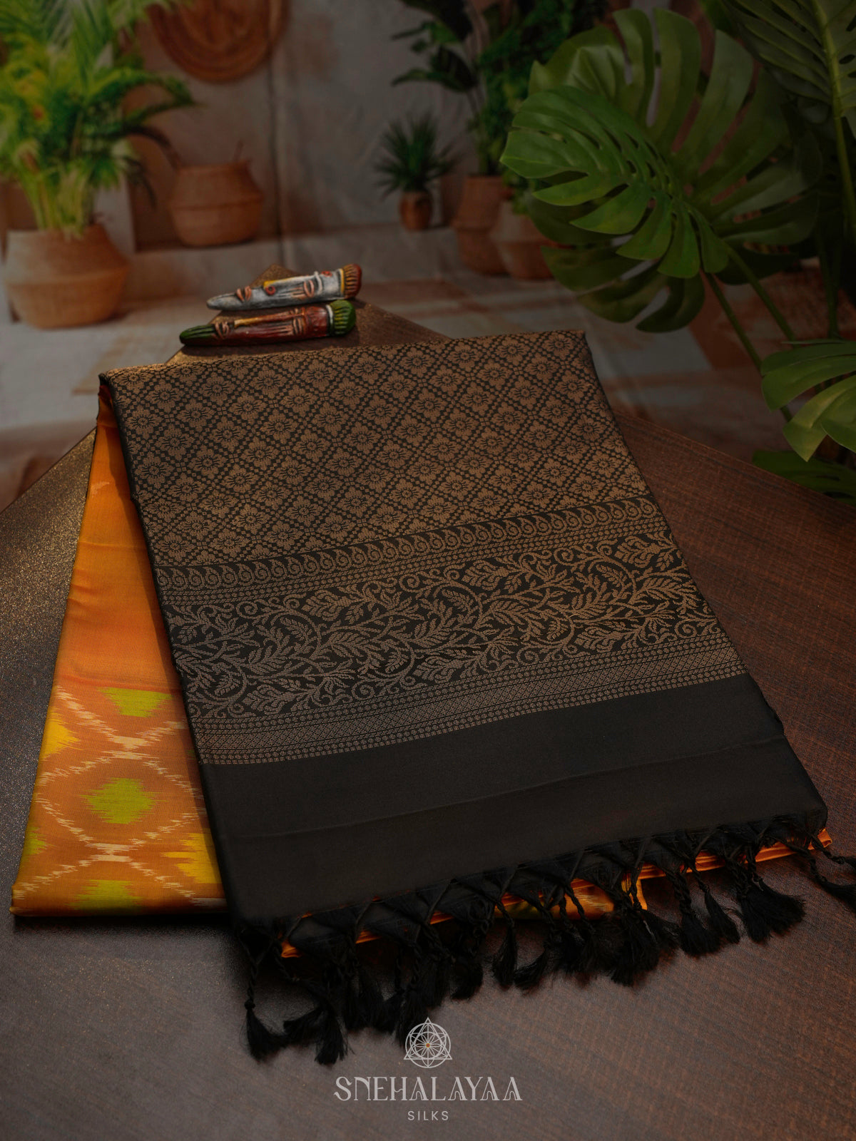 Mustard Ikat Soft Silk Saree