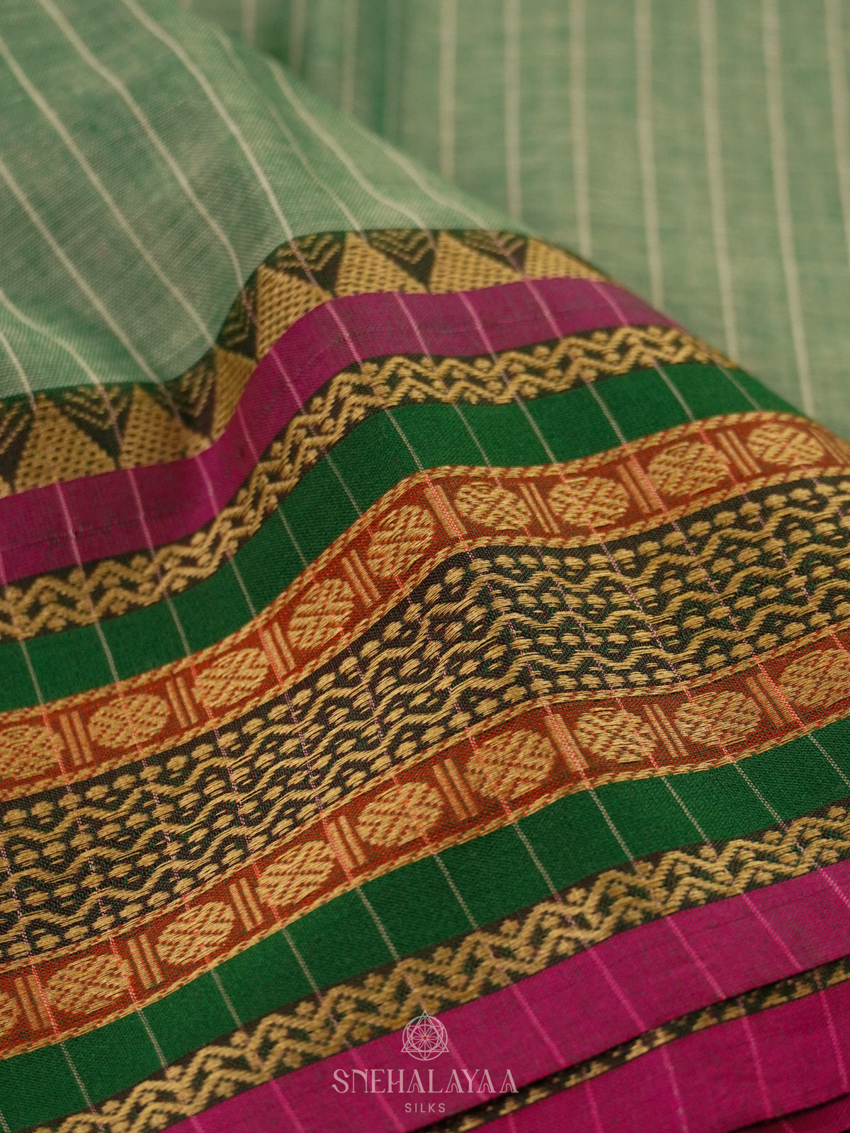 Pale Green Narayanpet Cotton Saree without Blouse