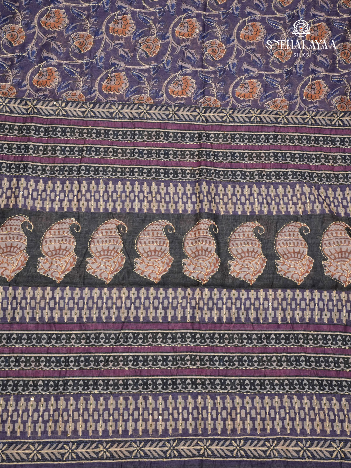 Navy Blue Linen Embroidery Saree