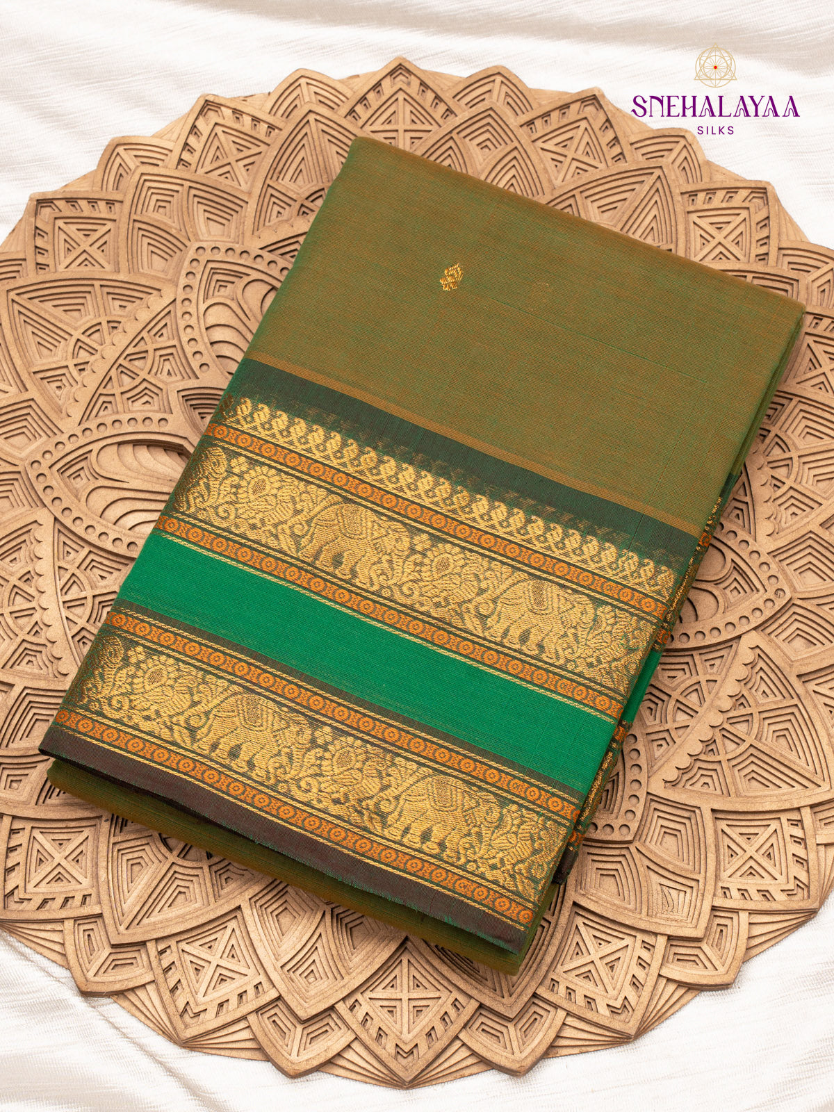 Olive Green Chettinad Cotton Saree