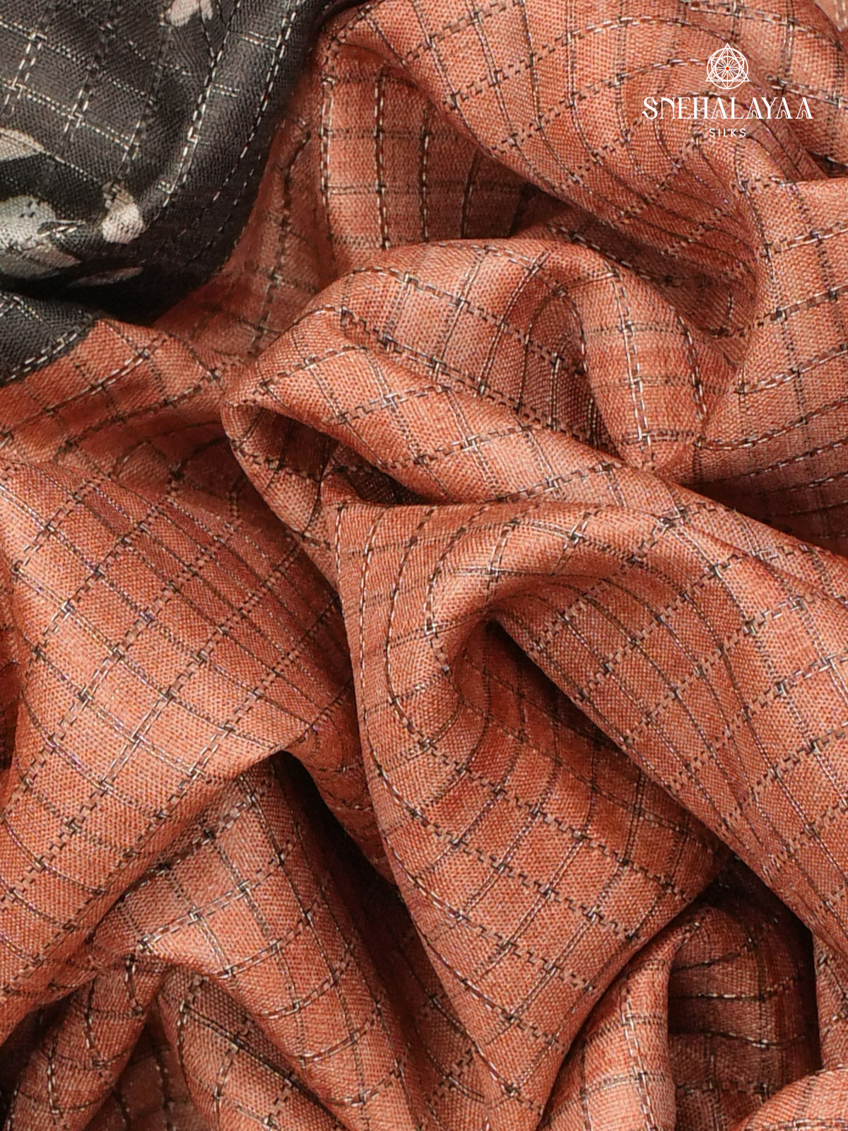 Orange Floral Printed Tussar Saree