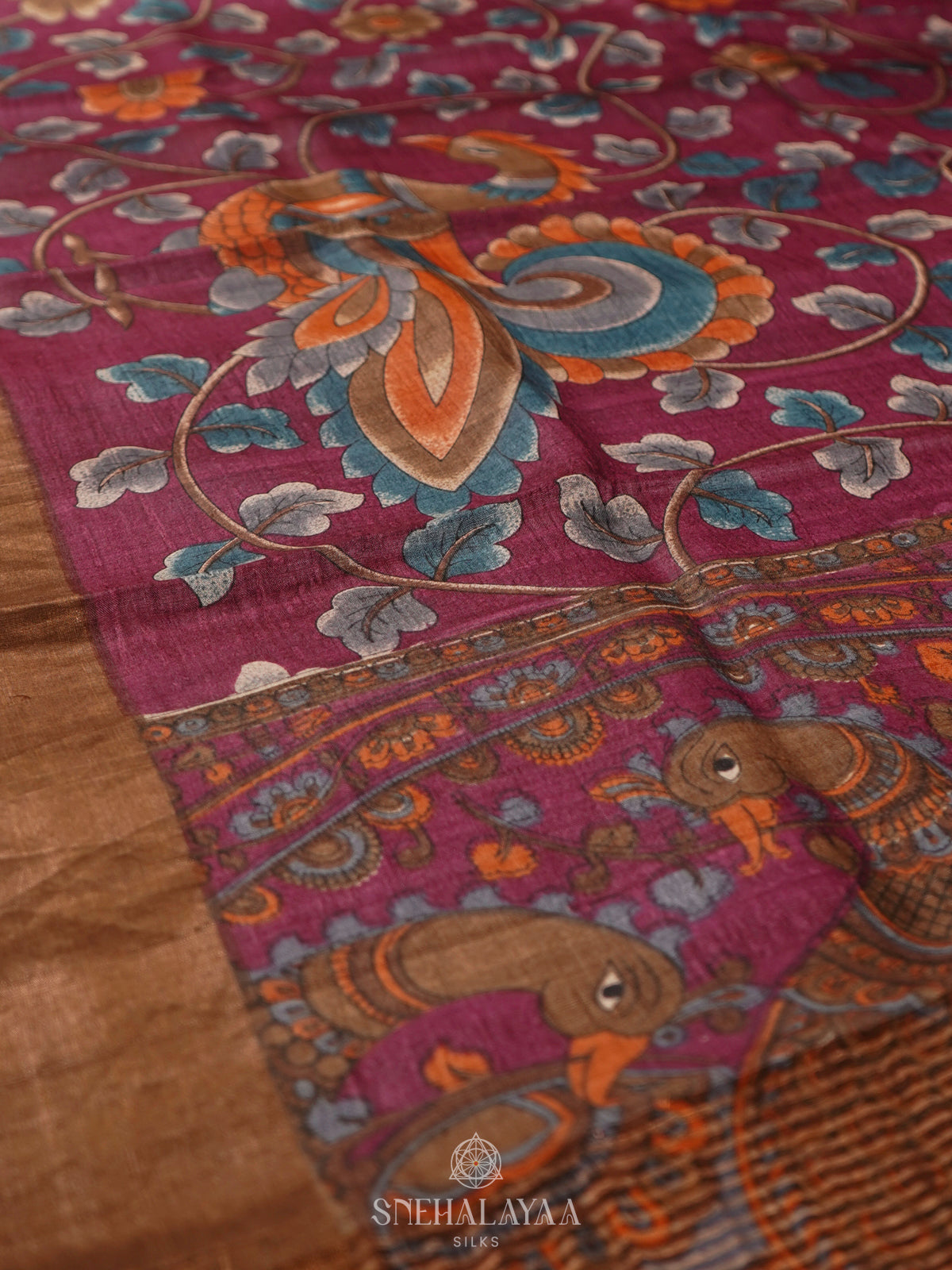 Magenta Tussar Saree