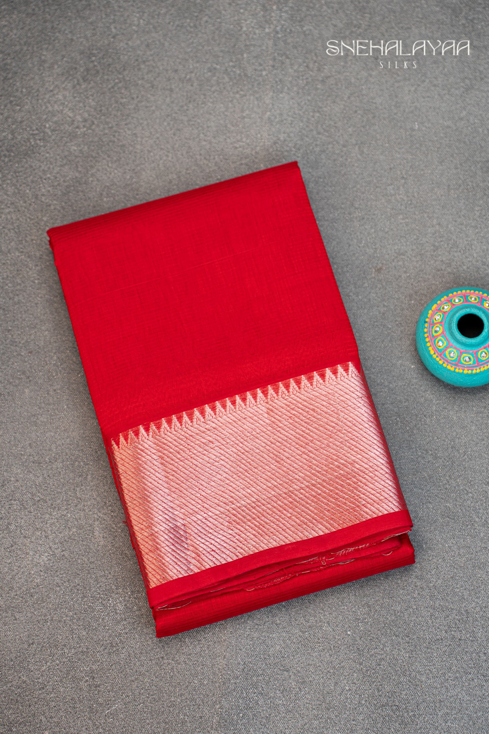 Candy Red Mangalgiri Silk Saree