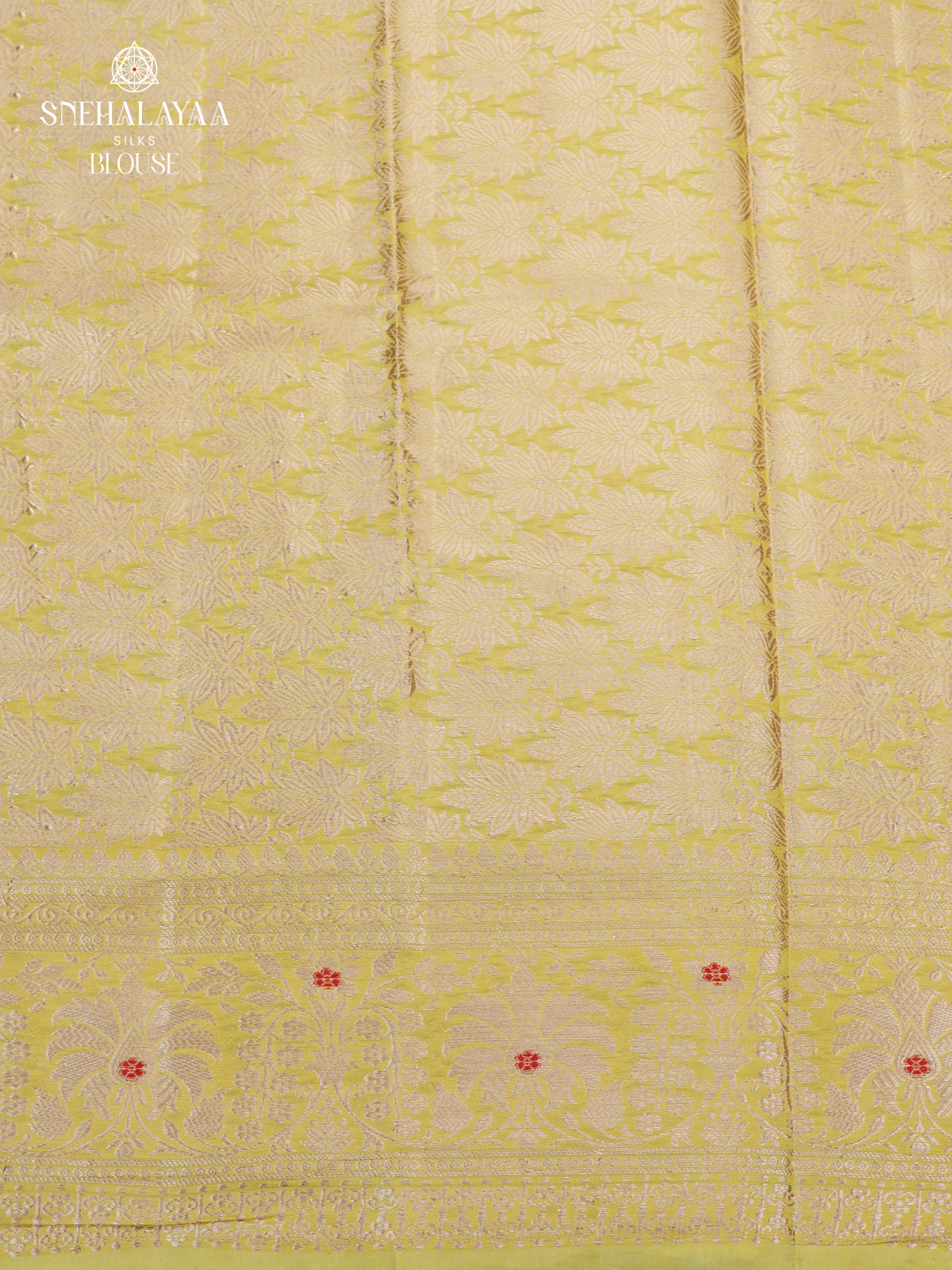 Olive Green Chiniya Silk Saree with Lemon Yellow Woven Border