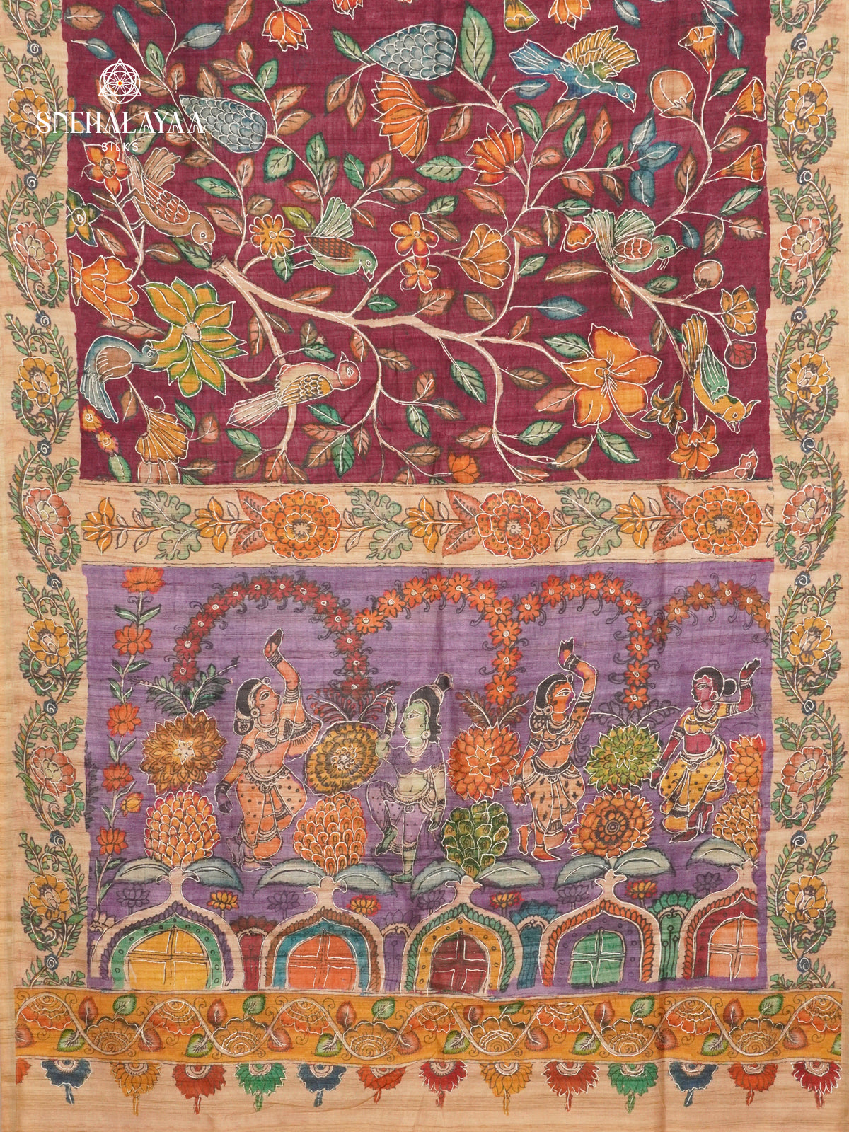 Wine Red Munga Tussar Saree