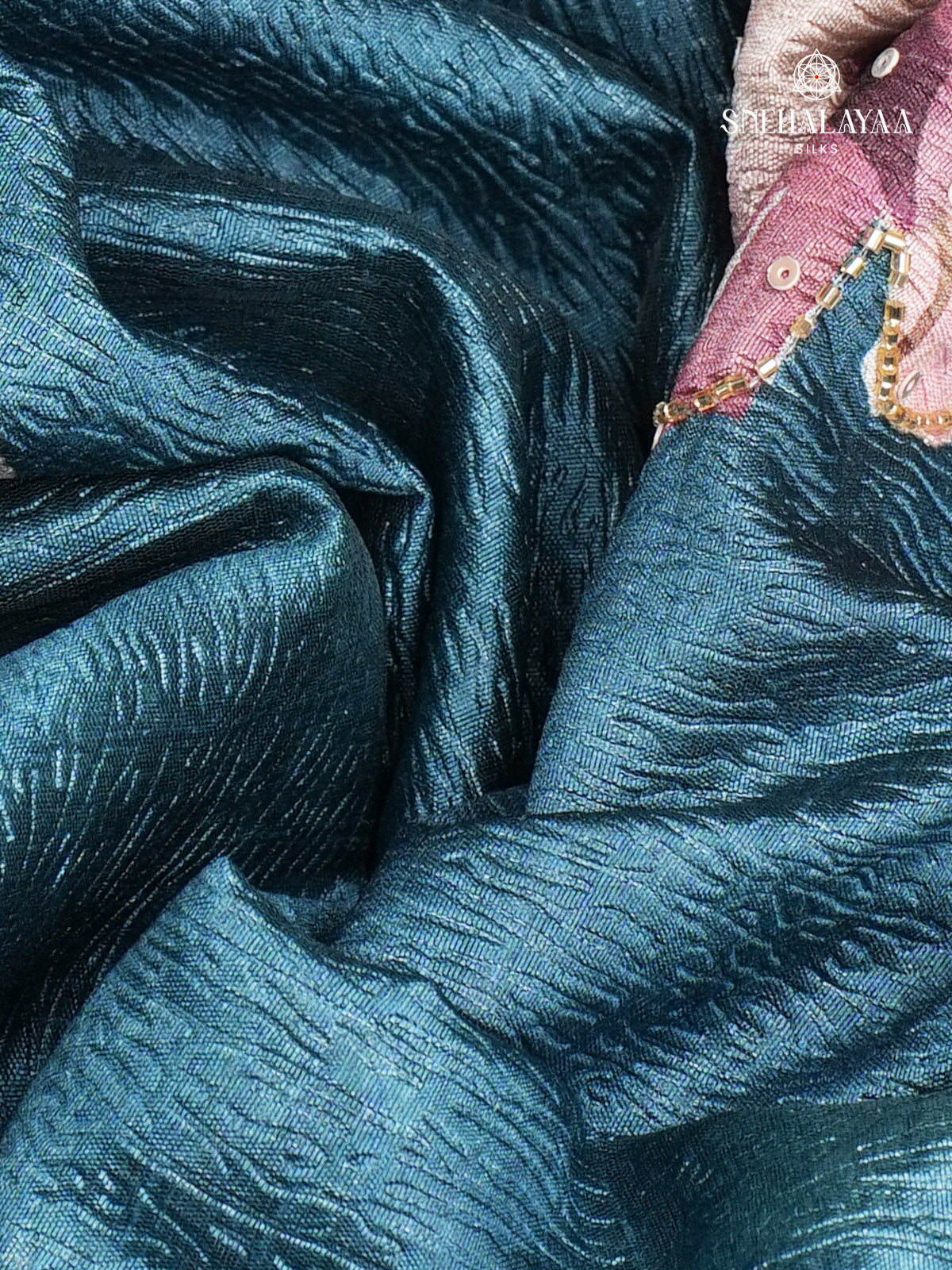 Teal Blue Crush Embroidery Saree