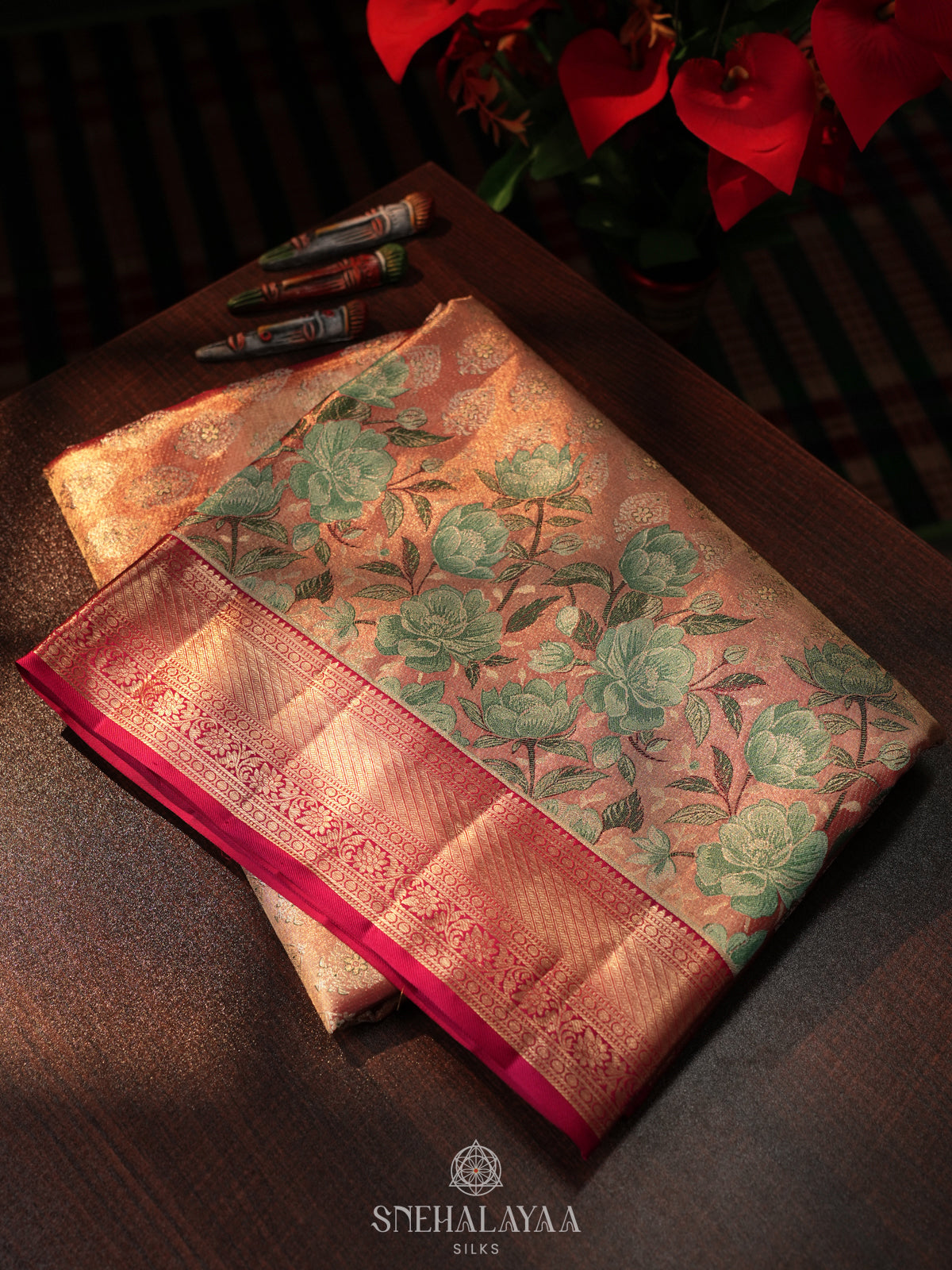 Peach Pink Kanjivaram Silk Saree