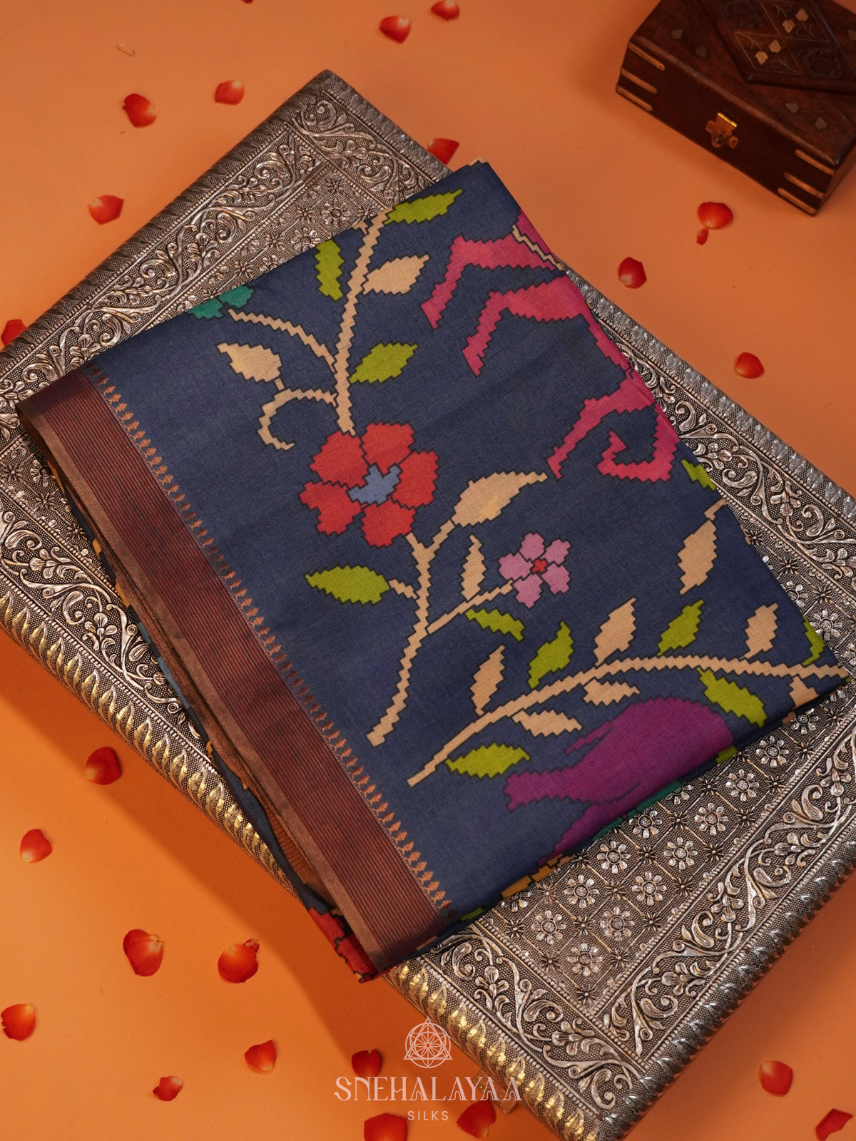 Navy Blue Tussar Saree