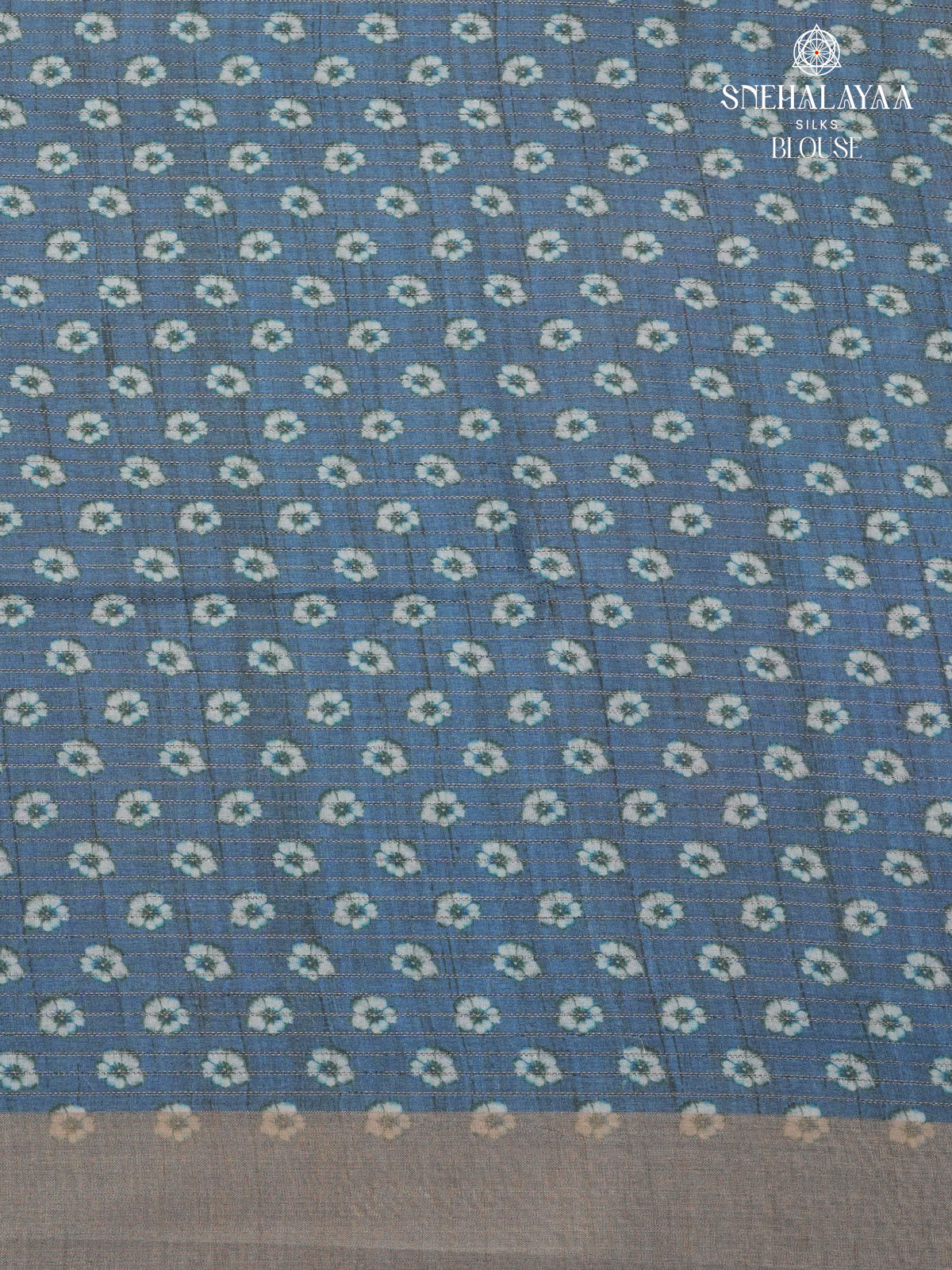 Beige Floral Printed Tussar Saree